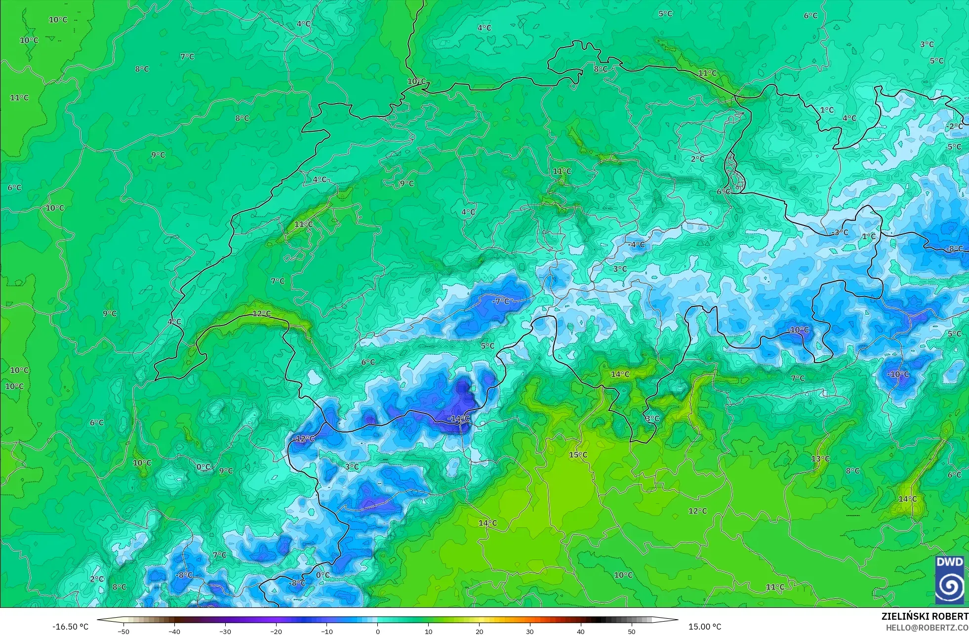 ICON Alemania 2 km modelo - Suiza, Punto de rocío a 2 m
