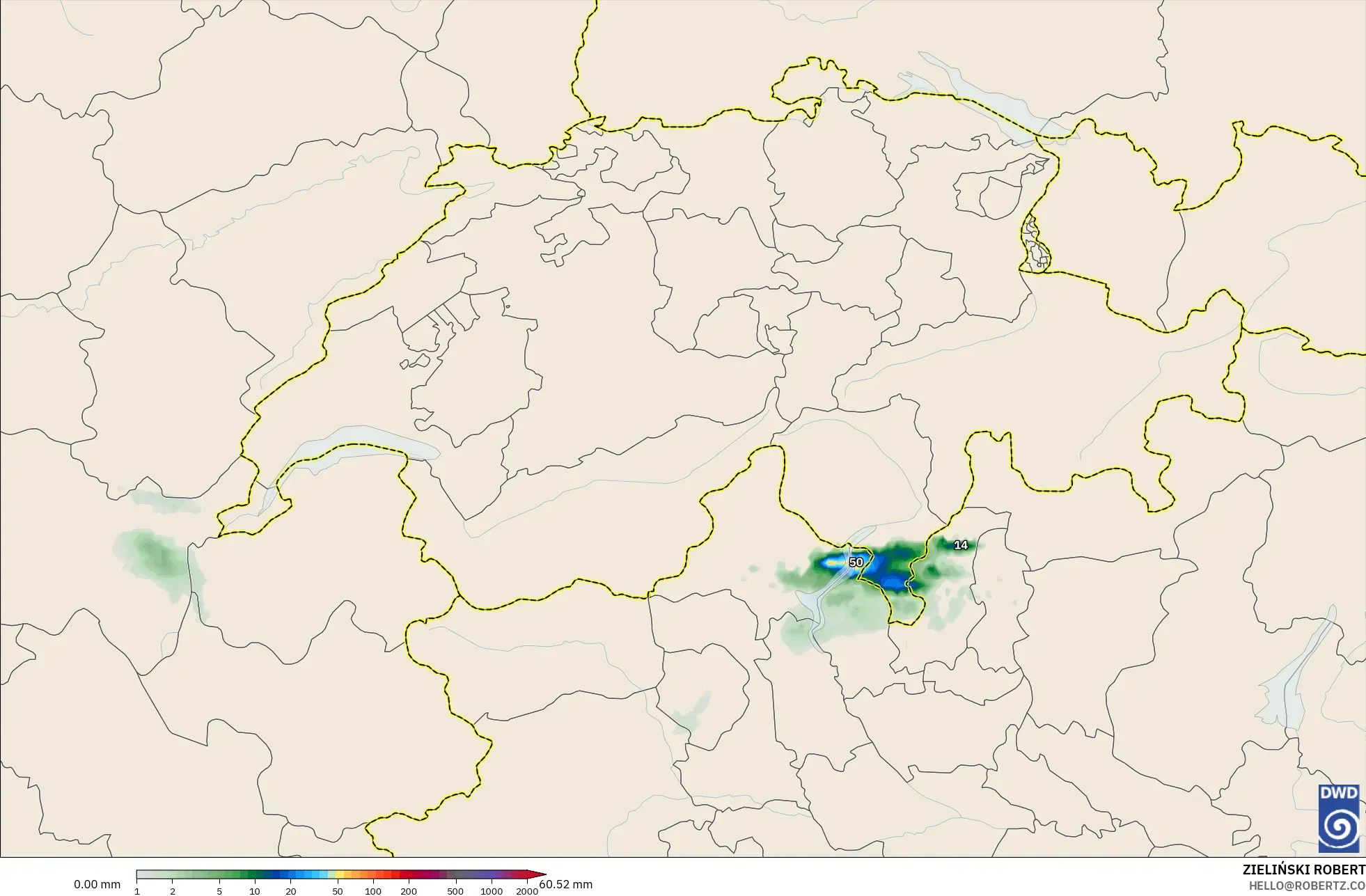 ICON Alemania 2 km modelo - Suiza, Acumulación de precipitación