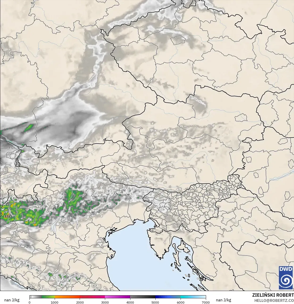 ICON Alemania 2 km modelo - Austria, CAPE