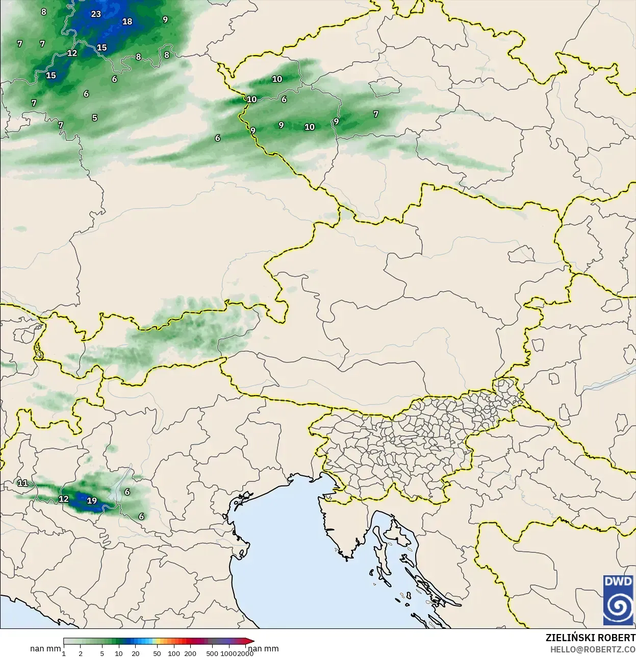 ICON Alemania 2 km modelo - Austria, Acumulación de precipitación