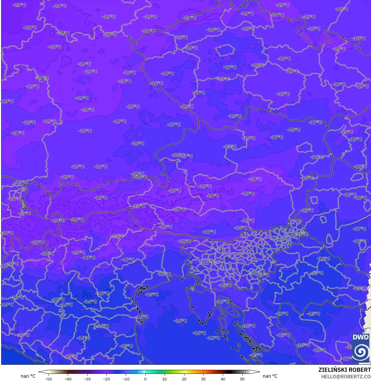 ICON Alemania 2 km modelo - Austria, Temperatura a 500 hPa