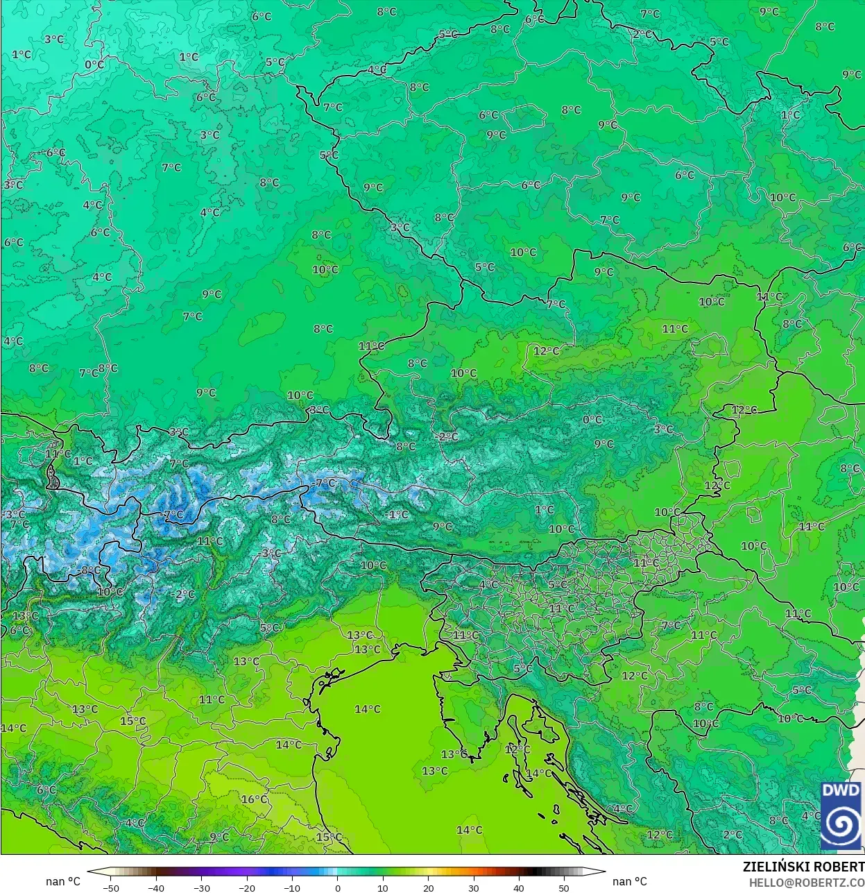 ICON Alemania 2 km modelo - Austria, Temperatura a 850 hPa