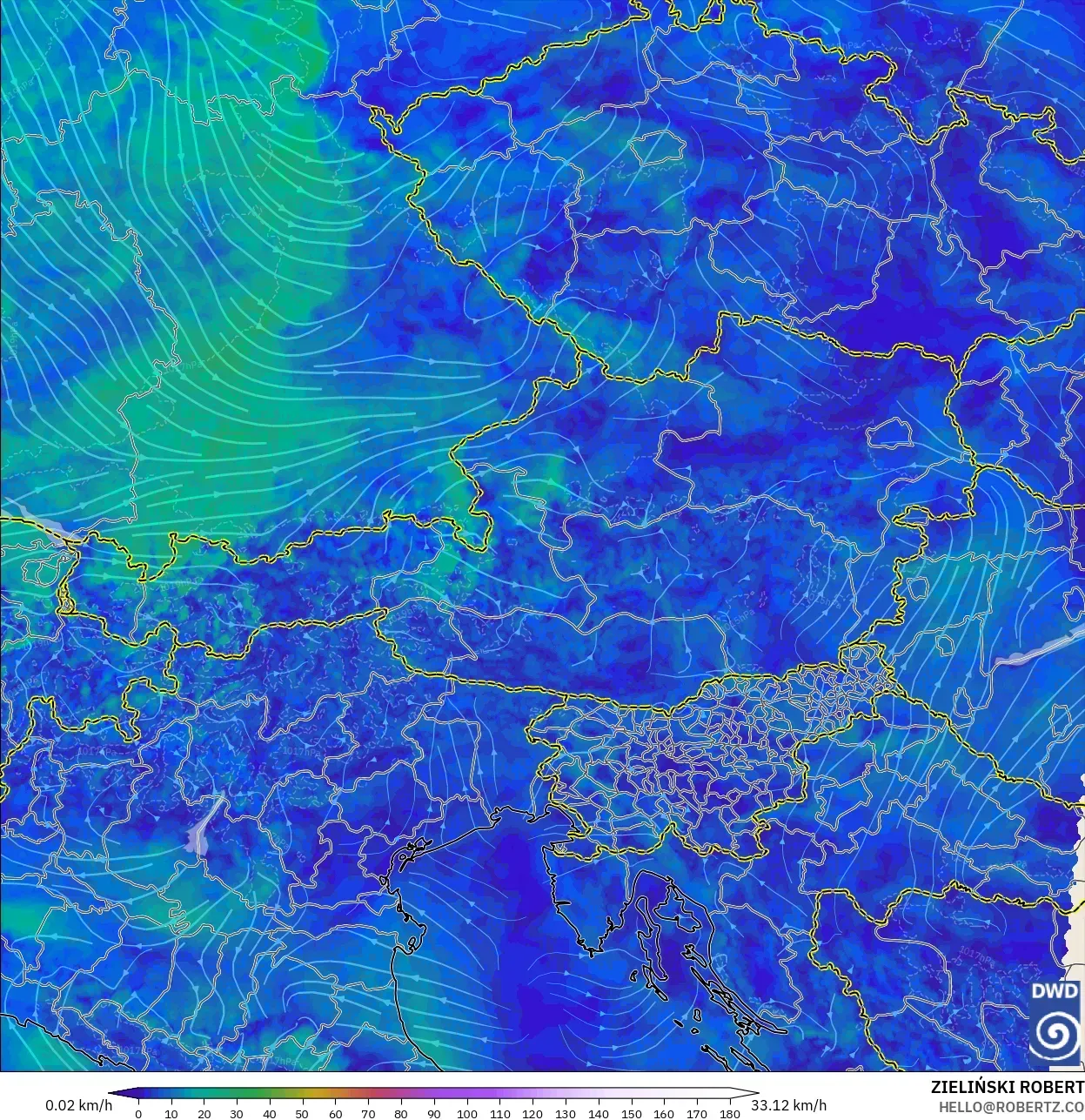 ICON Alemania 2 km modelo - Austria, Viento a 10 m