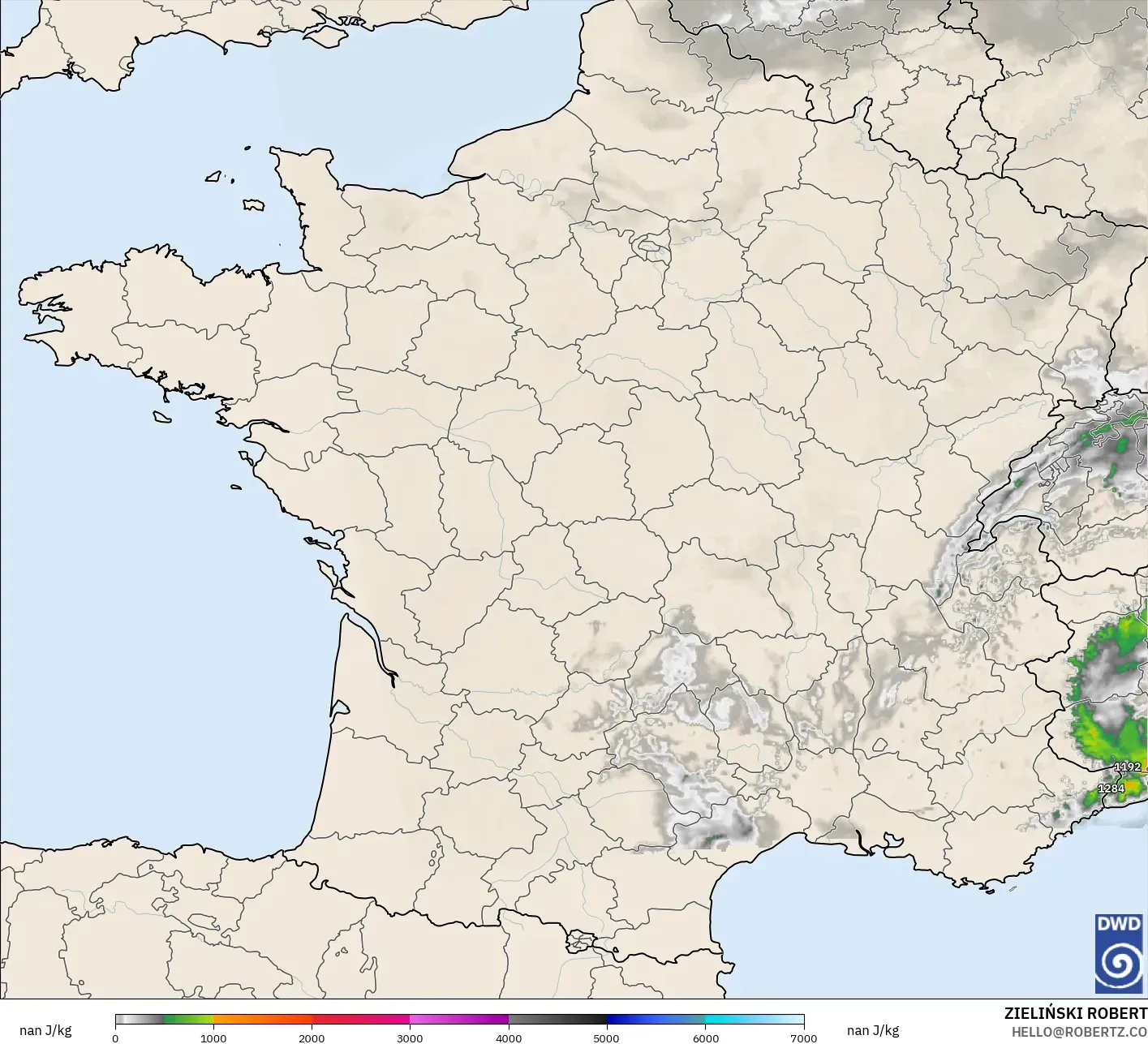 ICON Alemania 2 km modelo - Francia, CAPE