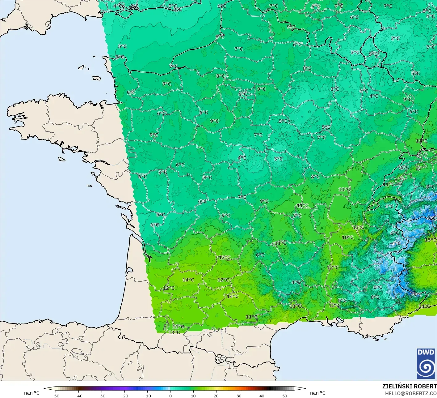 ICON Alemania 2 km modelo - Francia, Punto de rocío a 2 m