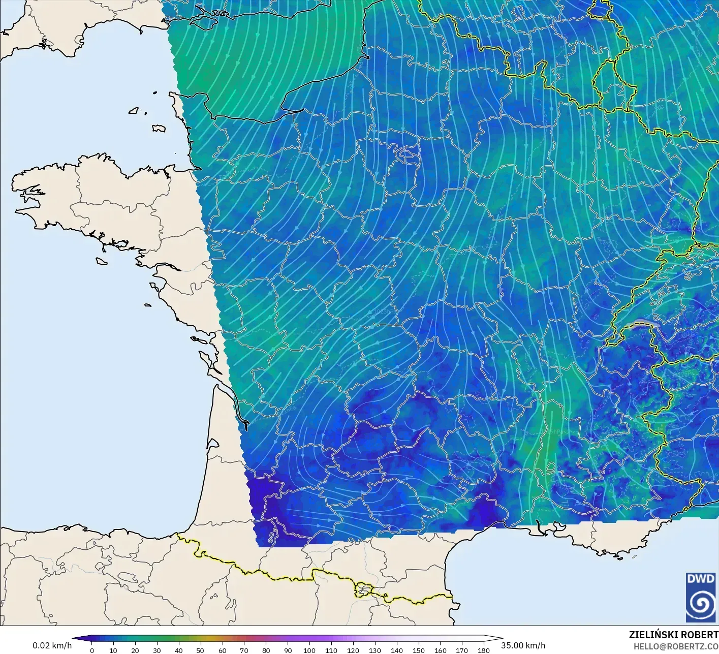 ICON Alemania 2 km modelo - Francia, Viento a 10 m