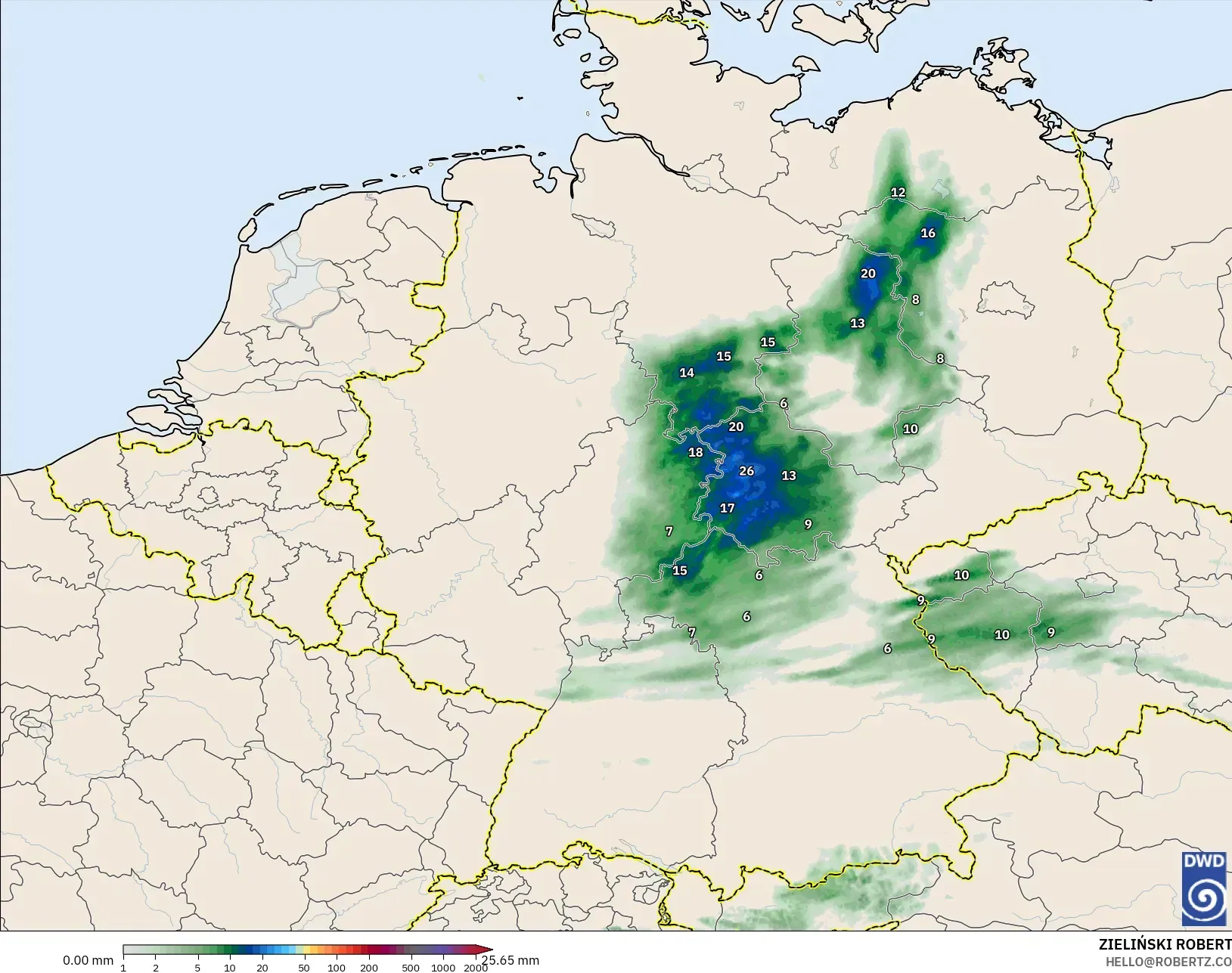 ICON Alemania 2 km modelo - Alemania, Acumulación de precipitación