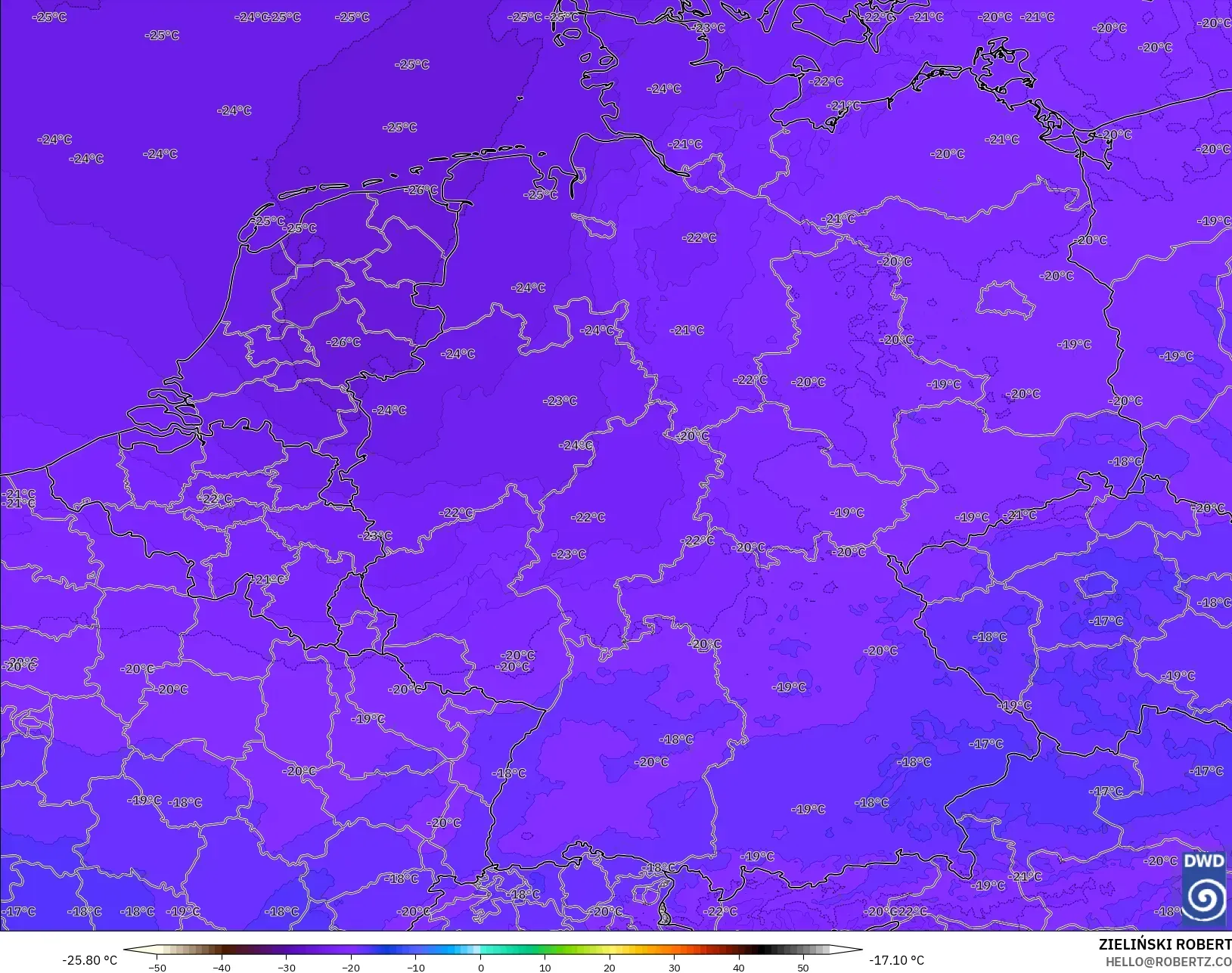 ICON Alemania 2 km modelo - Alemania, Temperatura a 500 hPa