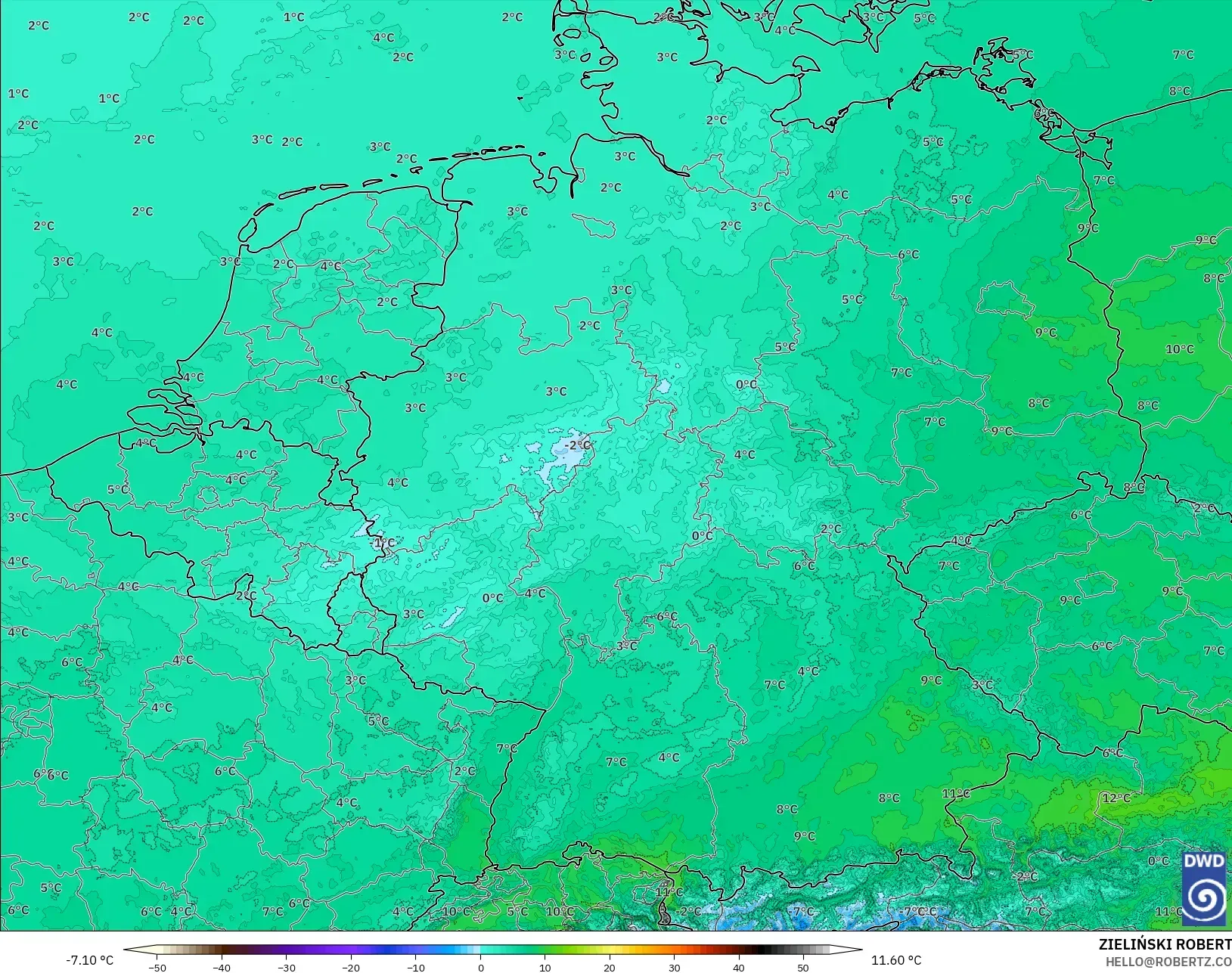 ICON Alemania 2 km modelo - Alemania, Temperatura a 850 hPa