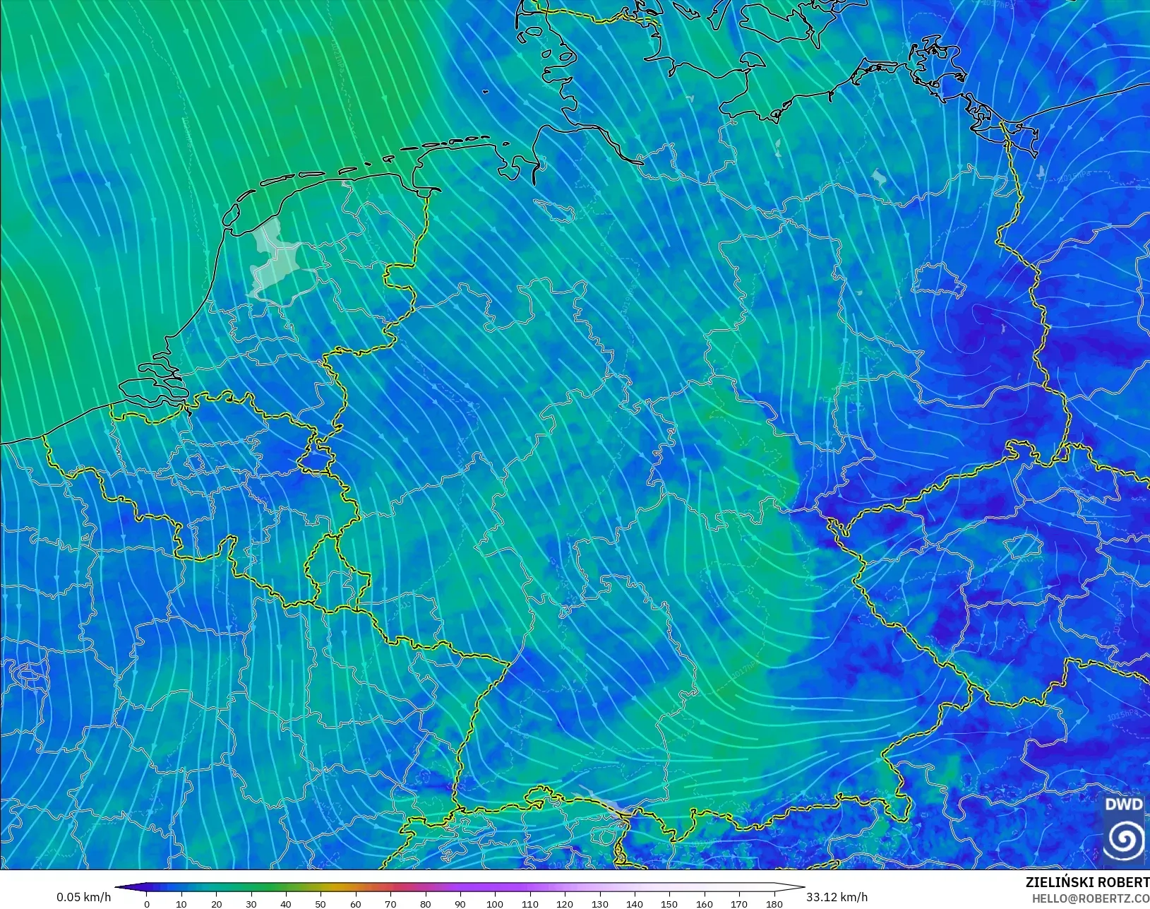 ICON Alemania 2 km modelo - Alemania, Viento a 10 m