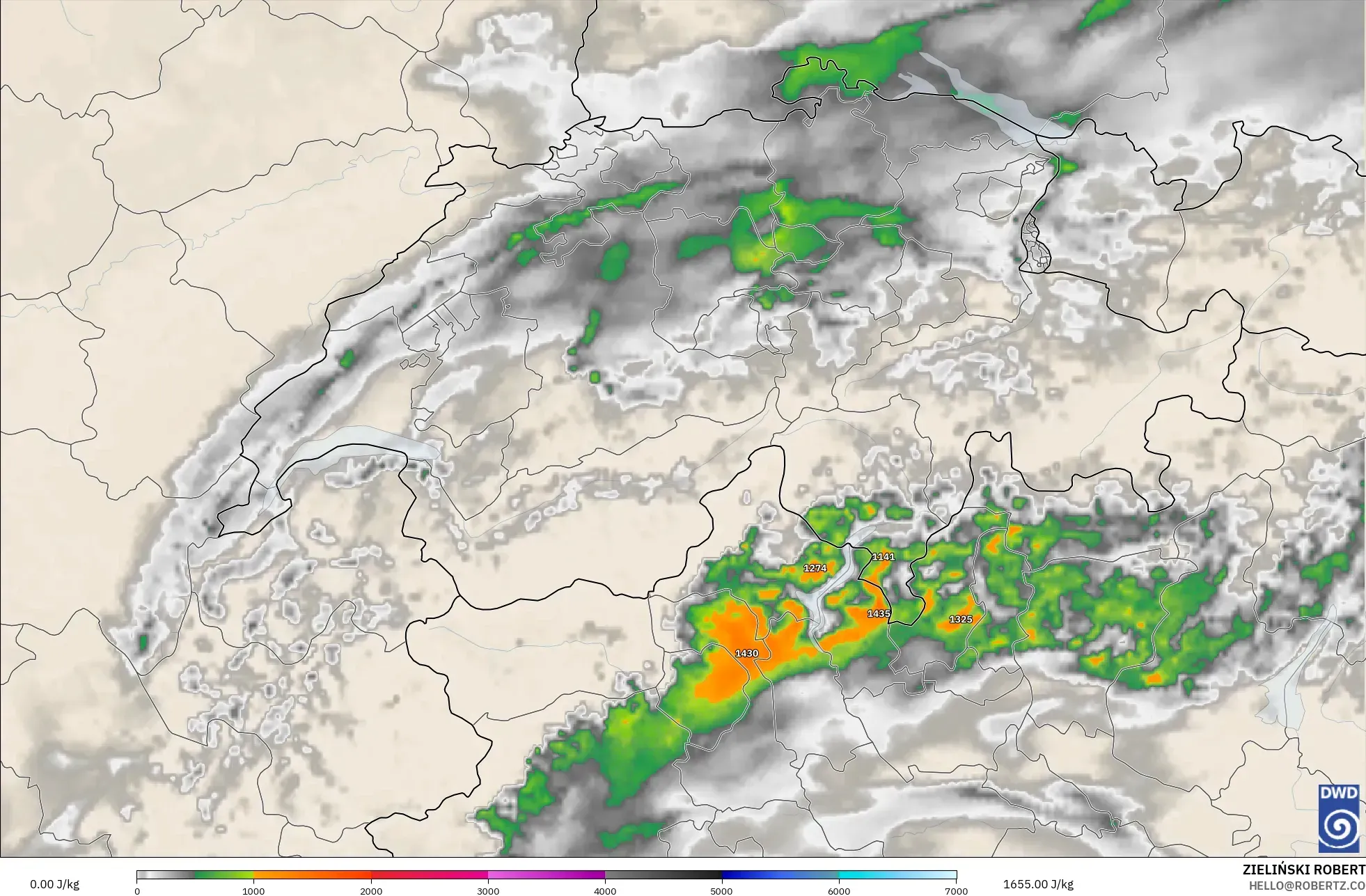 ICON Alemania 2 km modelo - Suiza, CAPE