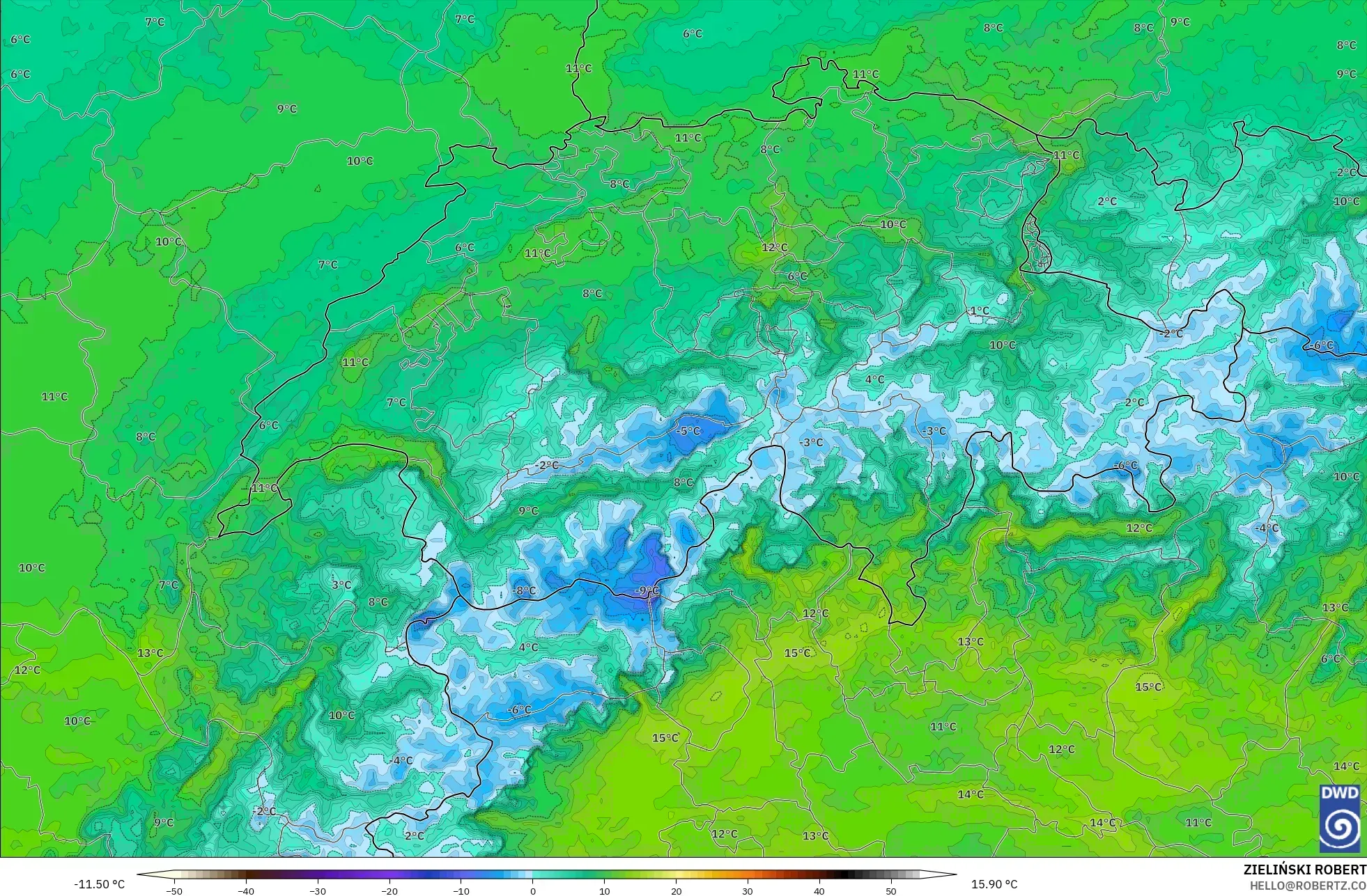 ICON Alemania 2 km modelo - Suiza, Punto de rocío a 2 m