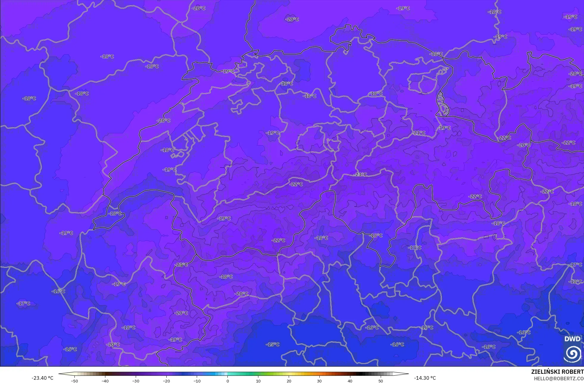 ICON Alemania 2 km modelo - Suiza, Temperatura a 500 hPa