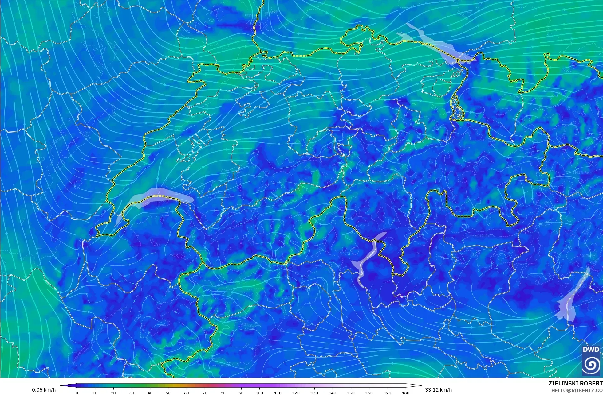 ICON Alemania 2 km modelo - Suiza, Viento a 10 m