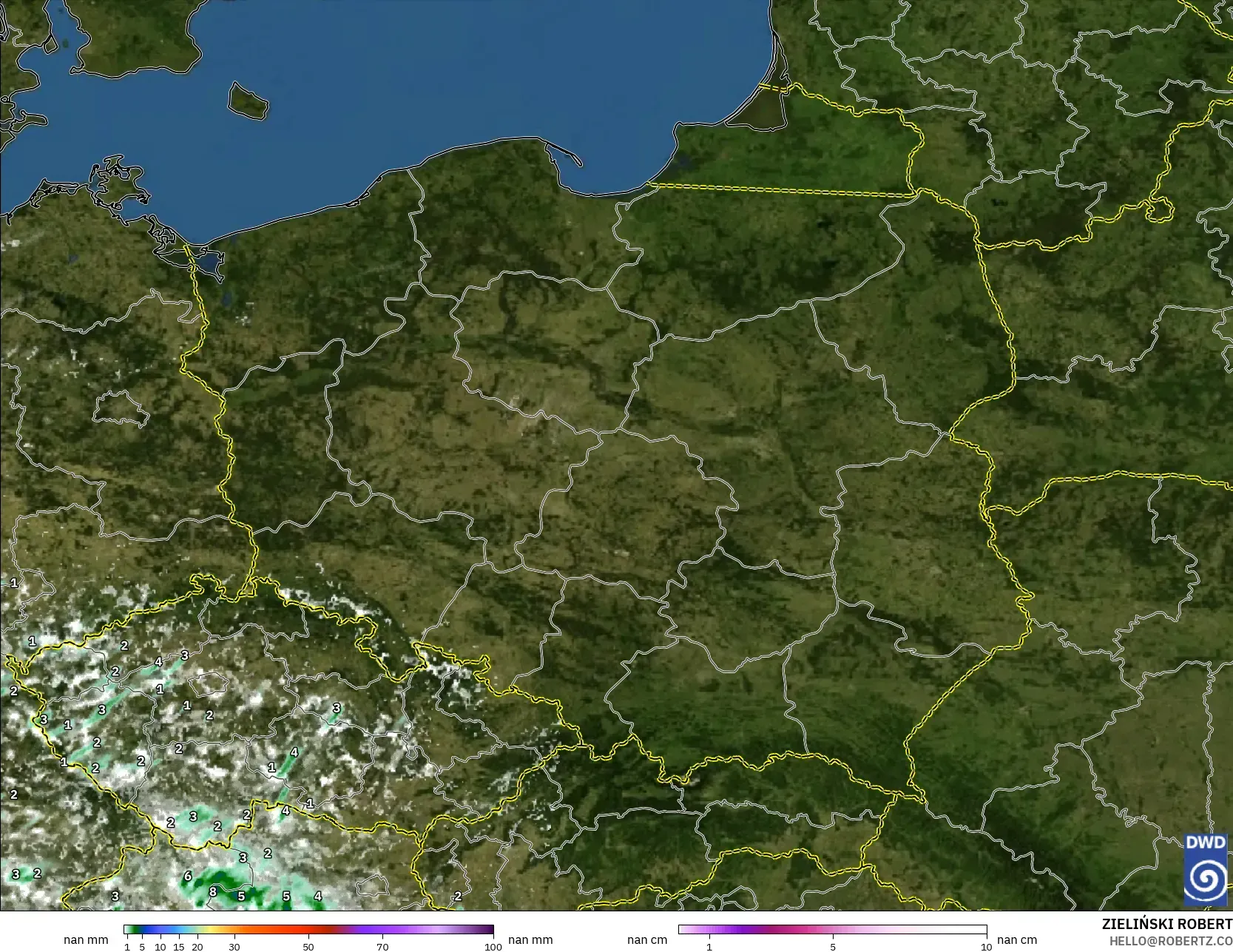 ICON Alemania 2 km modelo - Polonia, Precipitación, nubes y presión