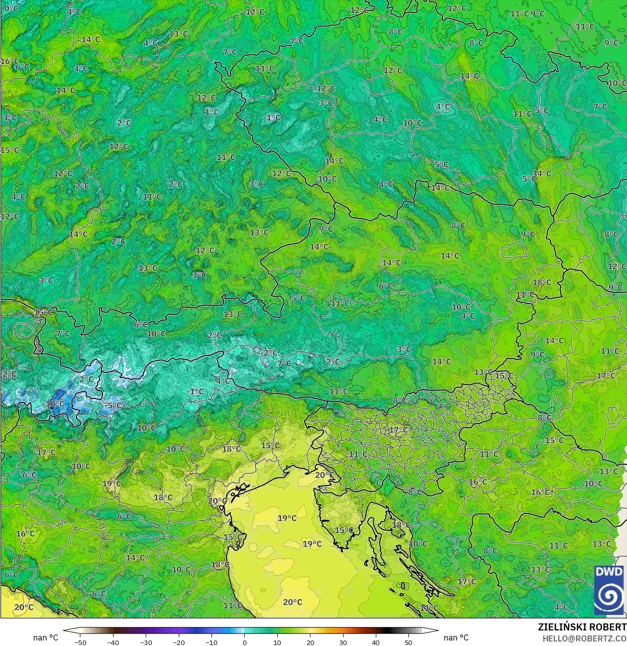 ICON Alemania 2 km modelo - Austria, Punto de rocío a 2 m