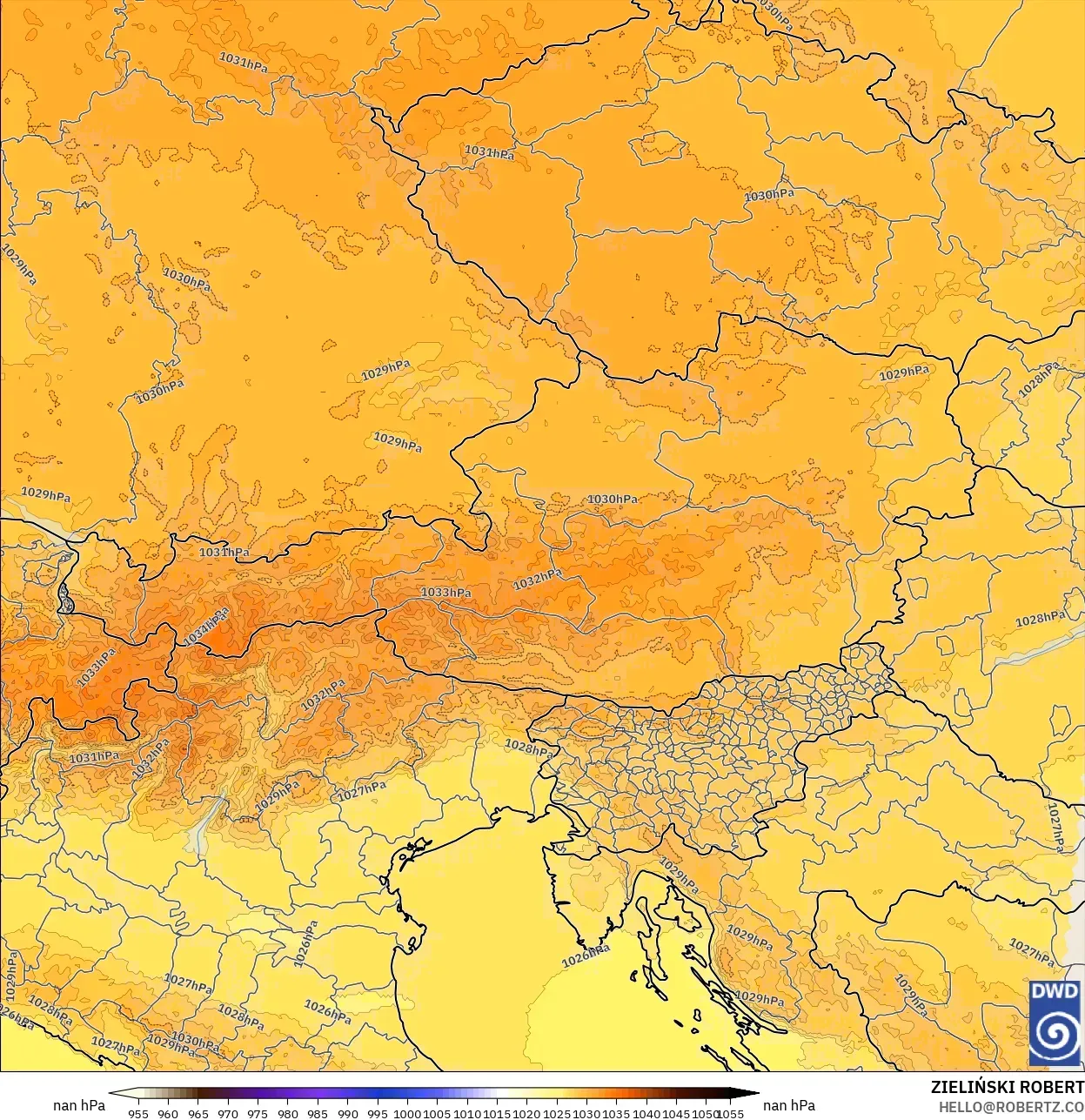 ICON Alemania 2 km modelo - Austria, Presión
