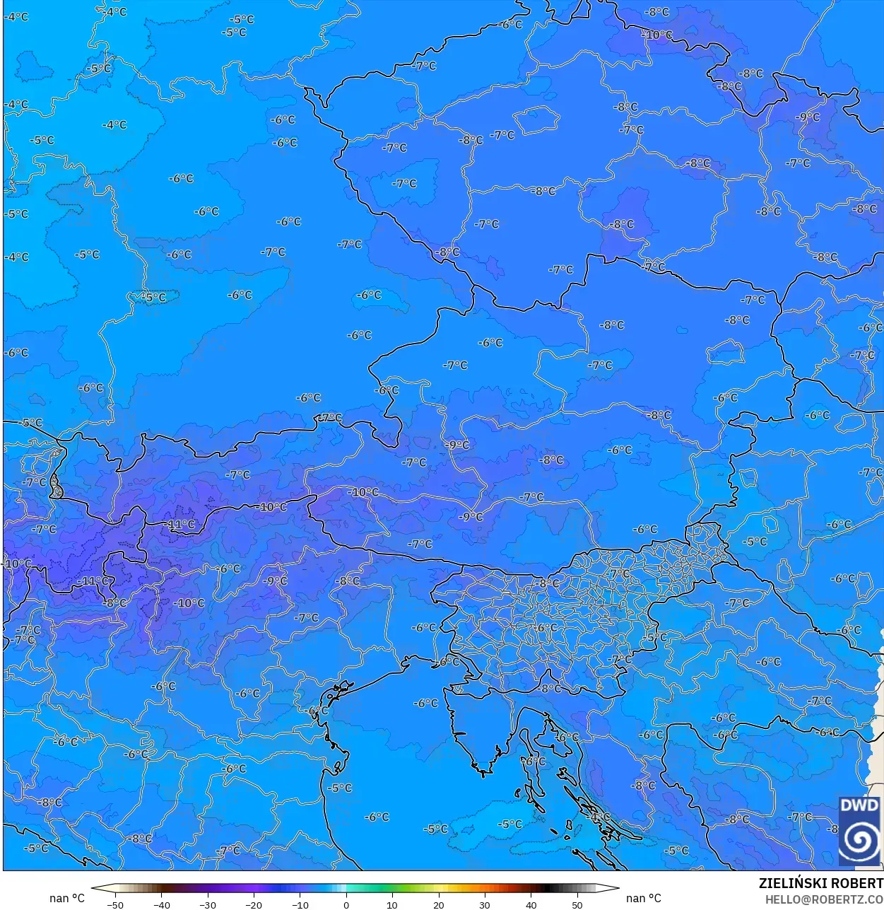 ICON Alemania 2 km modelo - Austria, Temperatura a 500 hPa