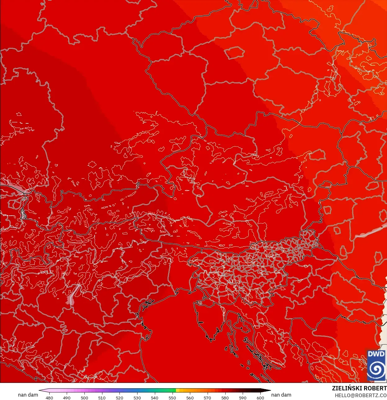 ICON Alemania 2 km modelo - Austria, Altura geopotencial a 500 hPa
