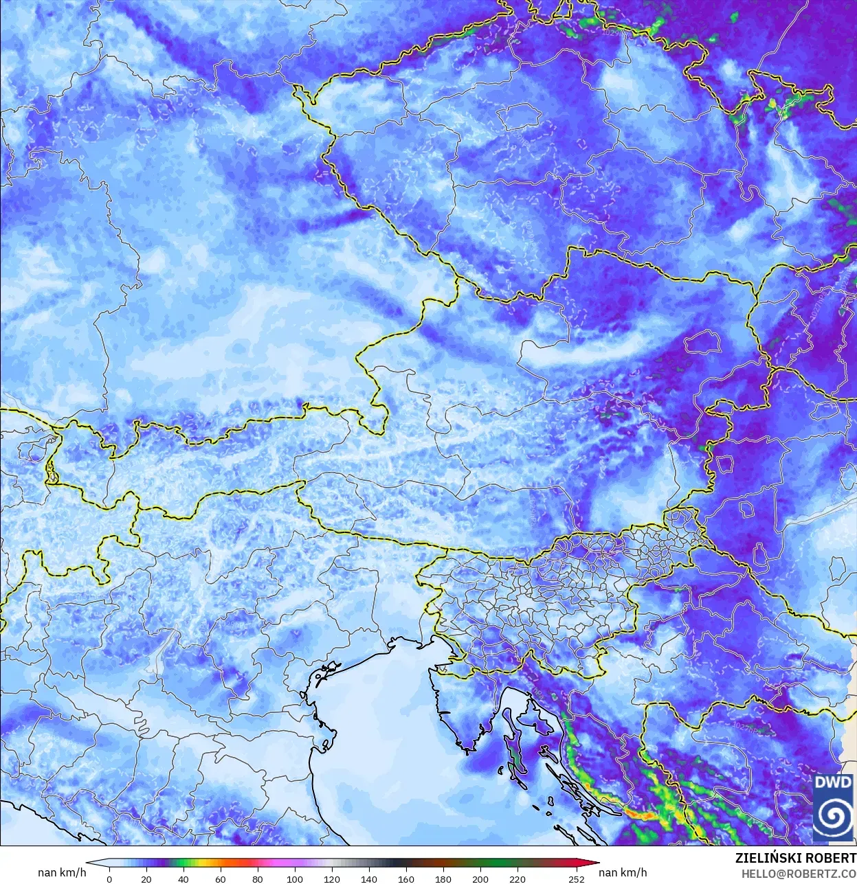 ICON Alemania 2 km modelo - Austria, Ráfagas de viento