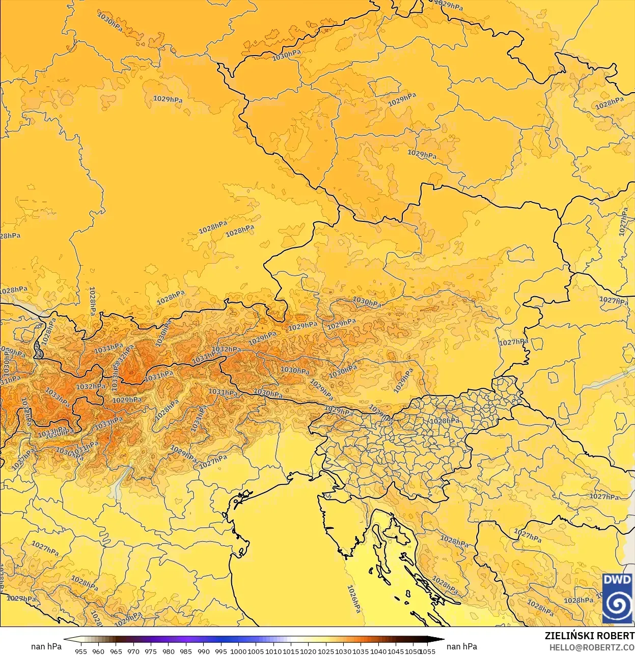 ICON Alemania 2 km modelo - Austria, Presión