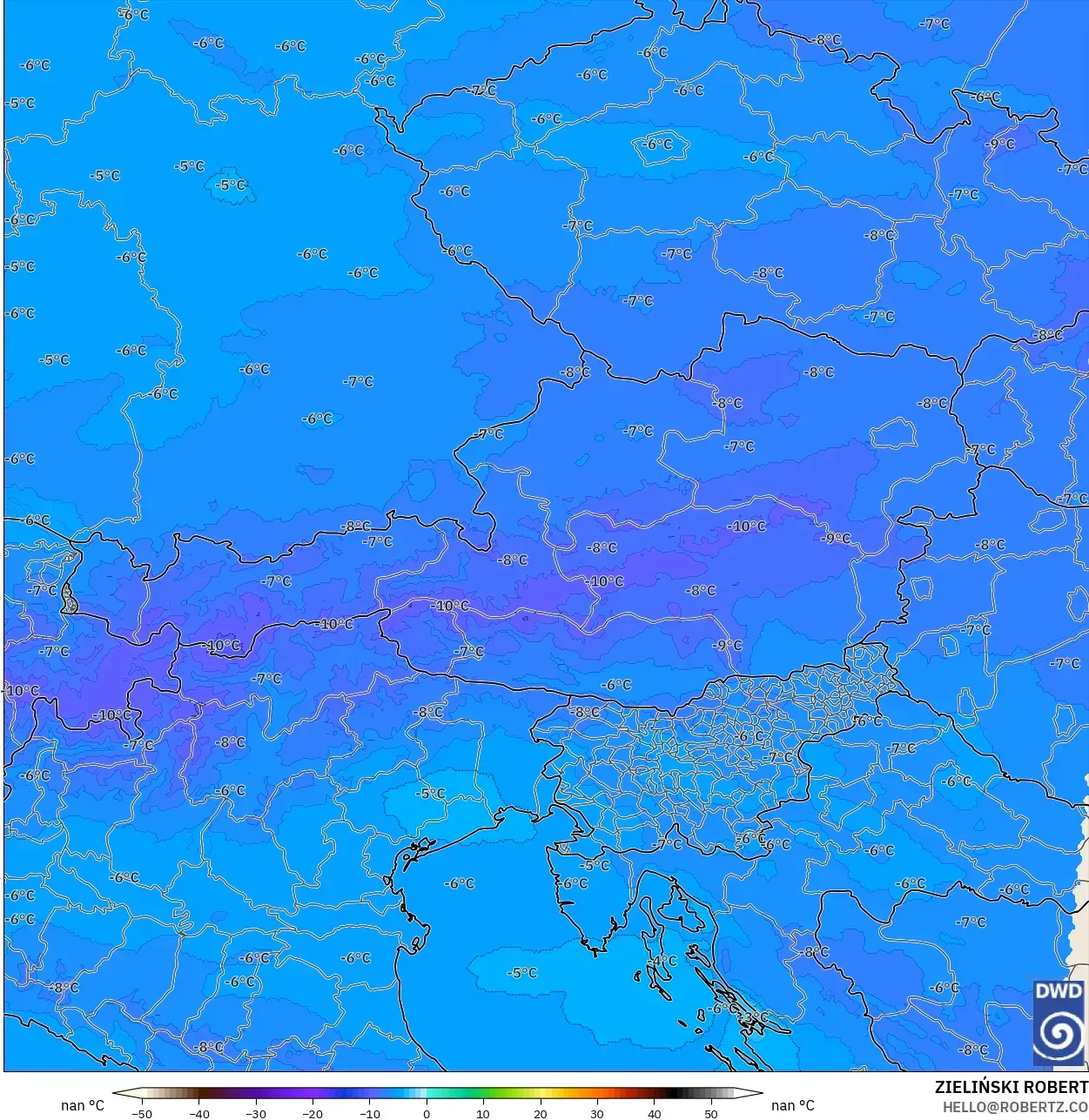 ICON Alemania 2 km modelo - Austria, Temperatura a 500 hPa