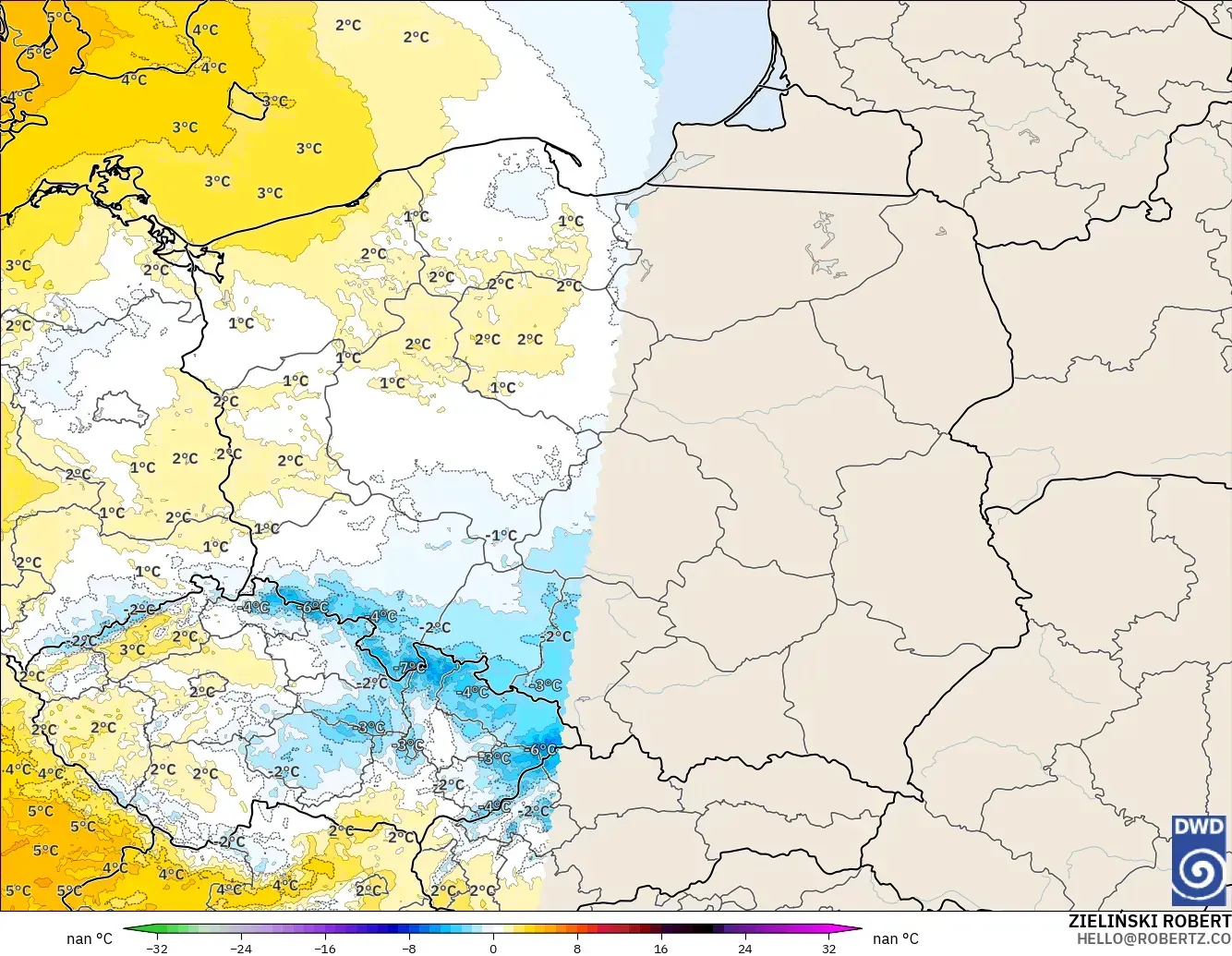 ICON Alemania 2 km modelo - Polonia, Anomalía de temperatura a 850 hPa
