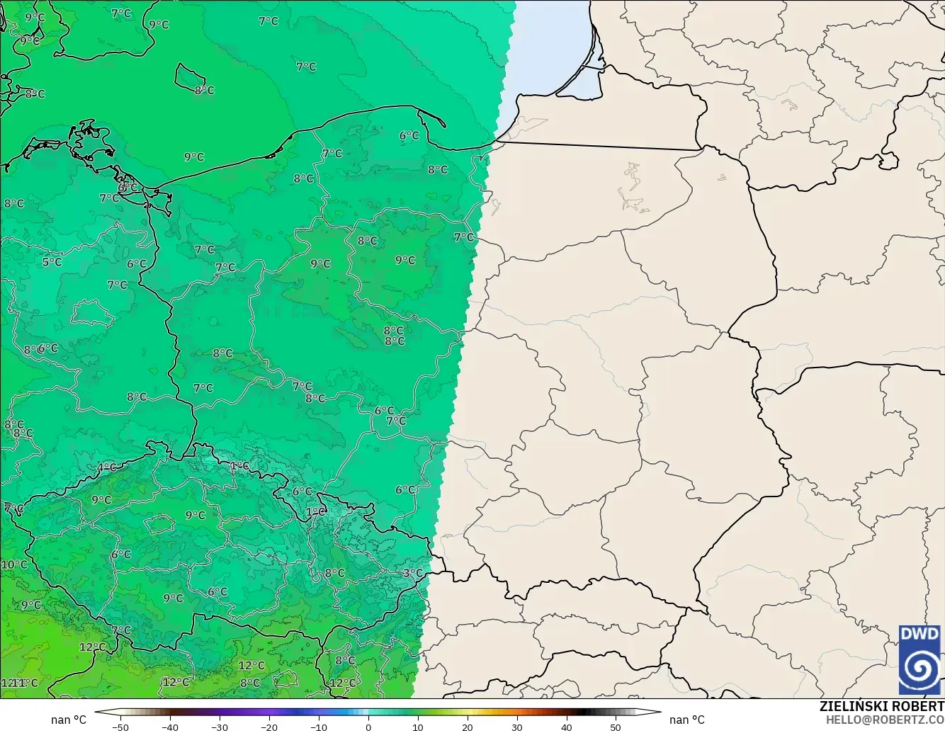 ICON Alemania 2 km modelo - Polonia, Temperatura a 850 hPa