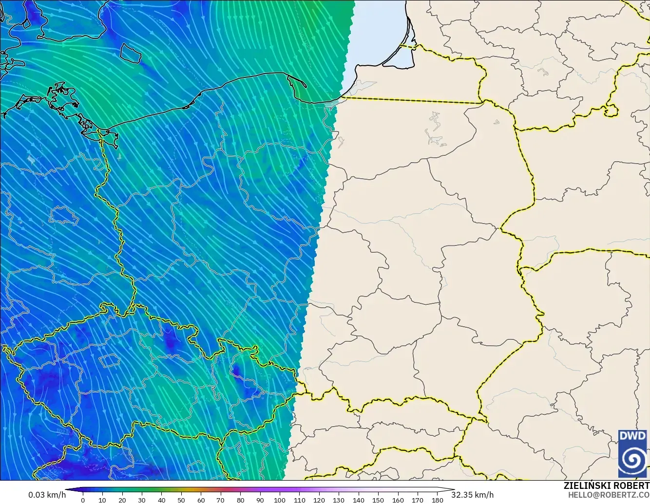 ICON Alemania 2 km modelo - Polonia, Viento a 10 m