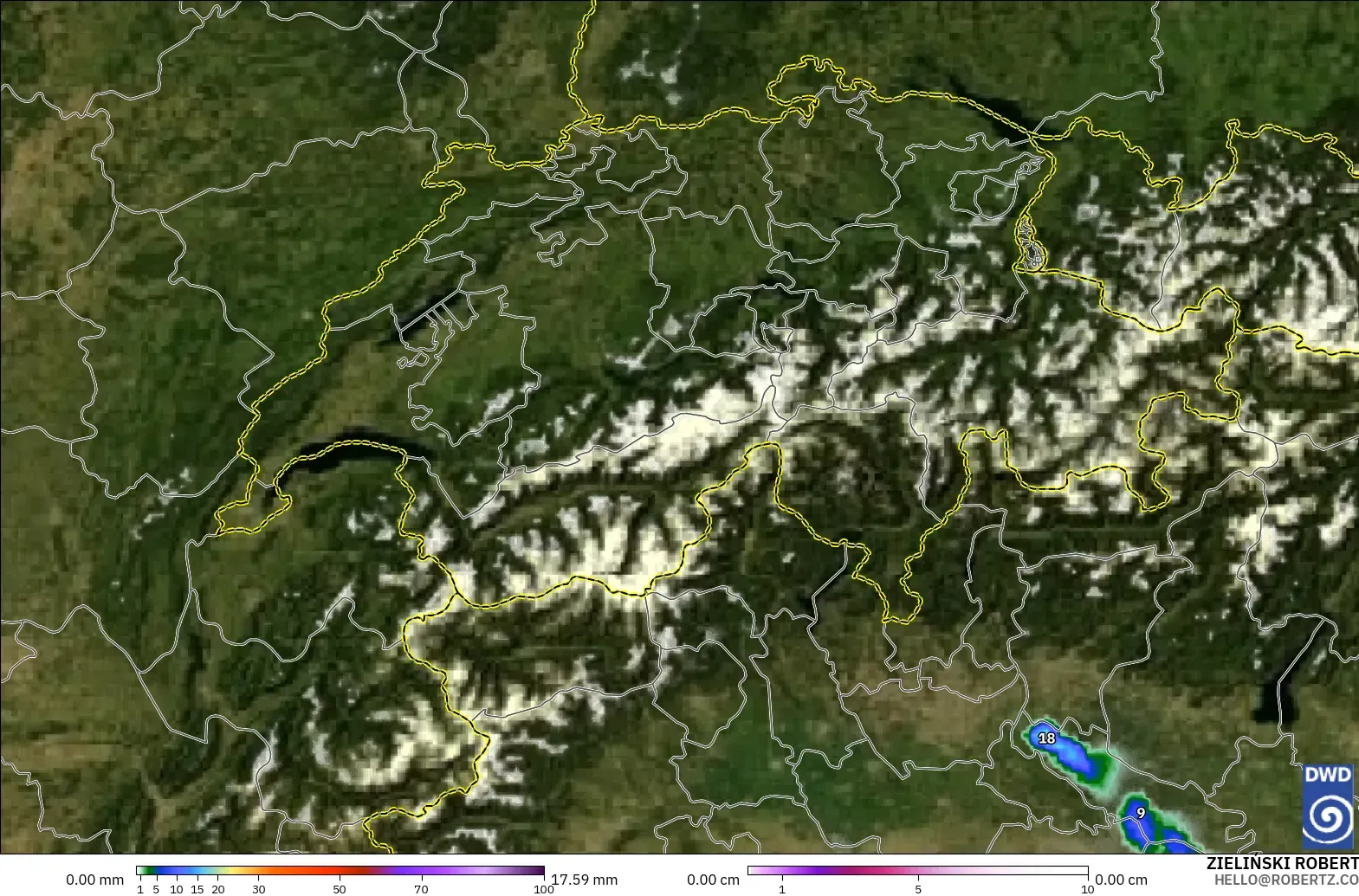 ICON Alemania 2 km modelo - Suiza, Precipitación, nubes y presión