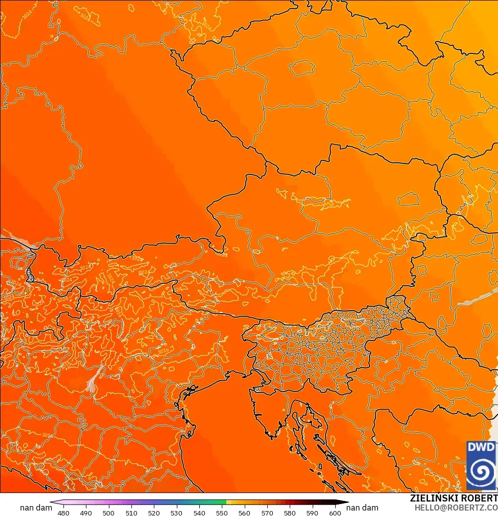 ICON Alemania 2 km modelo - Austria, Altura geopotencial a 500 hPa