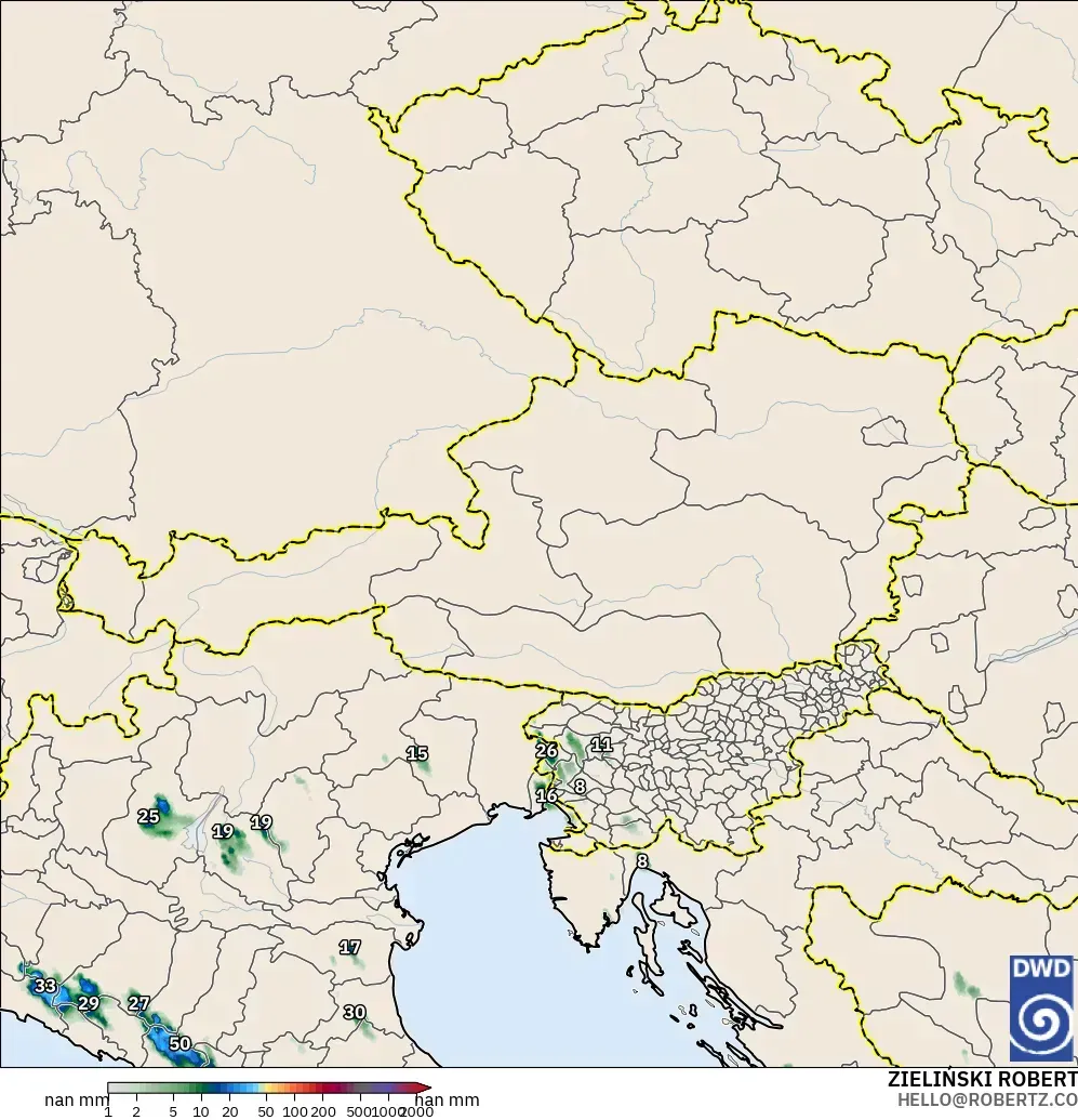 ICON Alemania 2 km modelo - Austria, Acumulación de precipitación