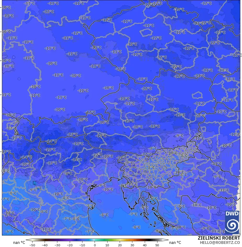 ICON Alemania 2 km modelo - Austria, Temperatura a 500 hPa