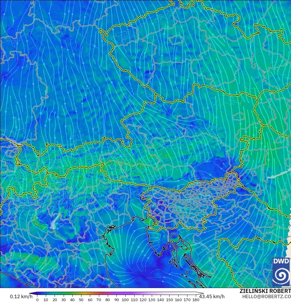 ICON Alemania 2 km modelo - Austria, Viento a 10 m