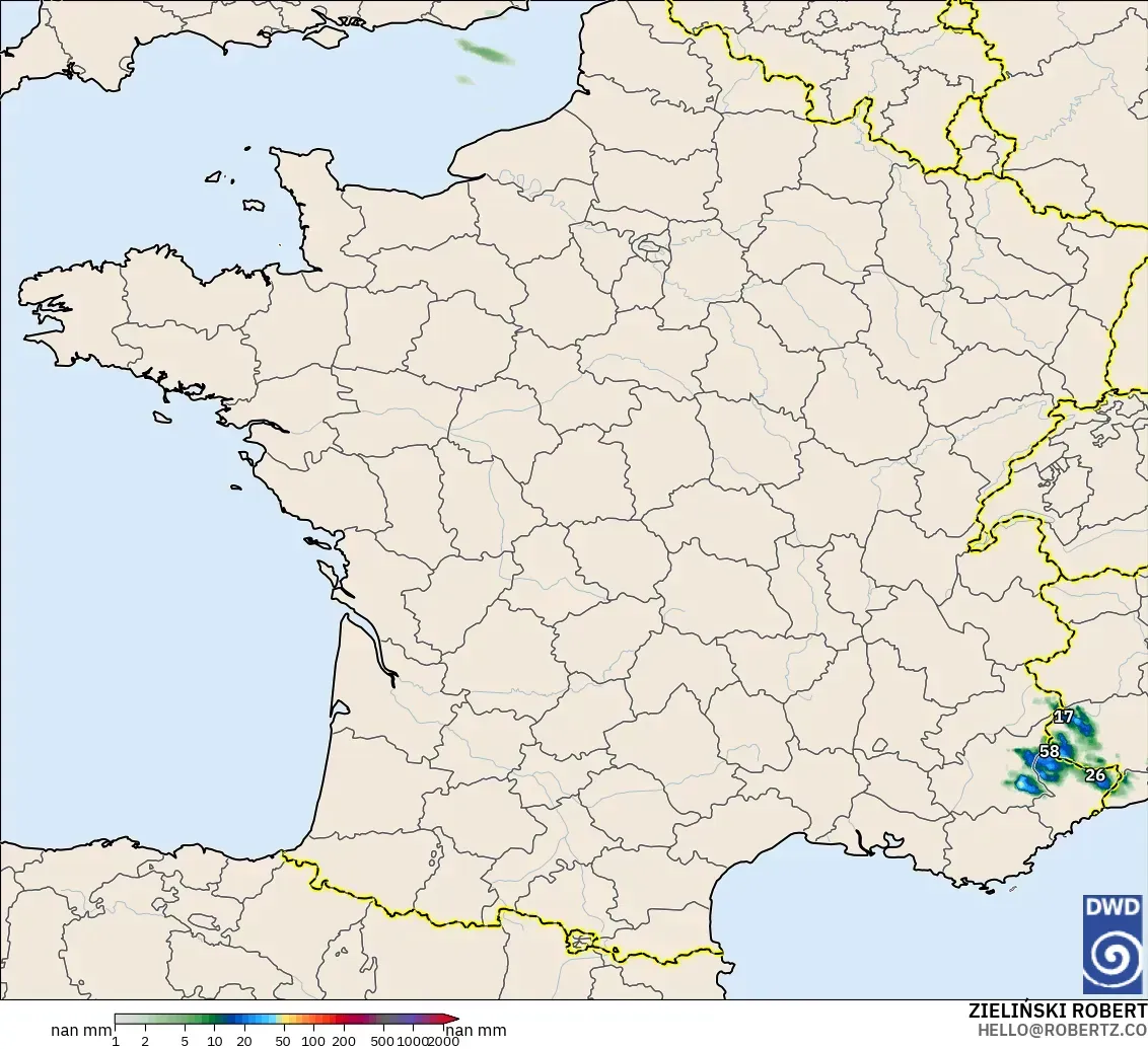 ICON Alemania 2 km modelo - Francia, Acumulación de precipitación