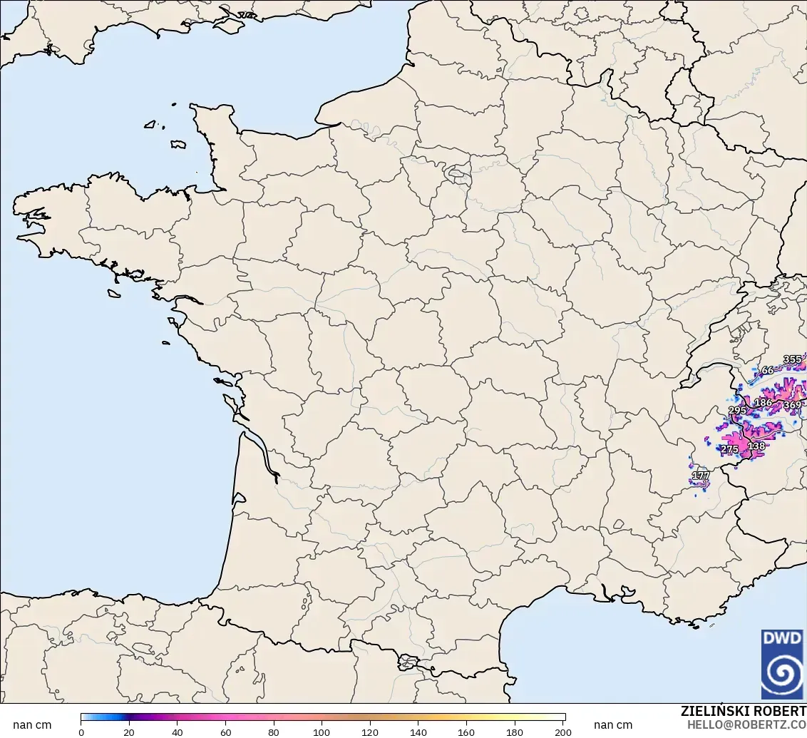 ICON Alemania 2 km modelo - Francia, Profundidad de nieve