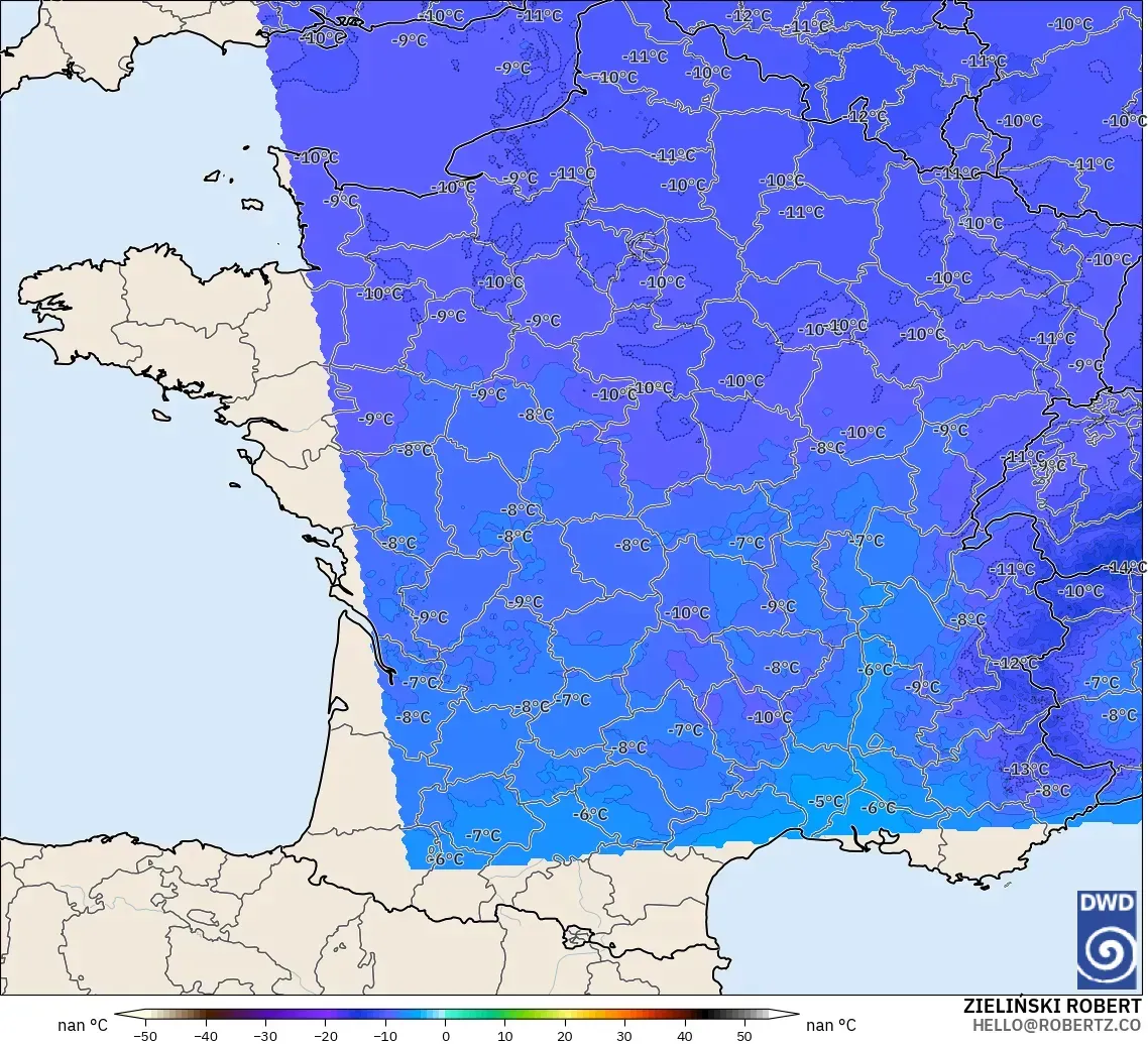 ICON Alemania 2 km modelo - Francia, Temperatura a 500 hPa