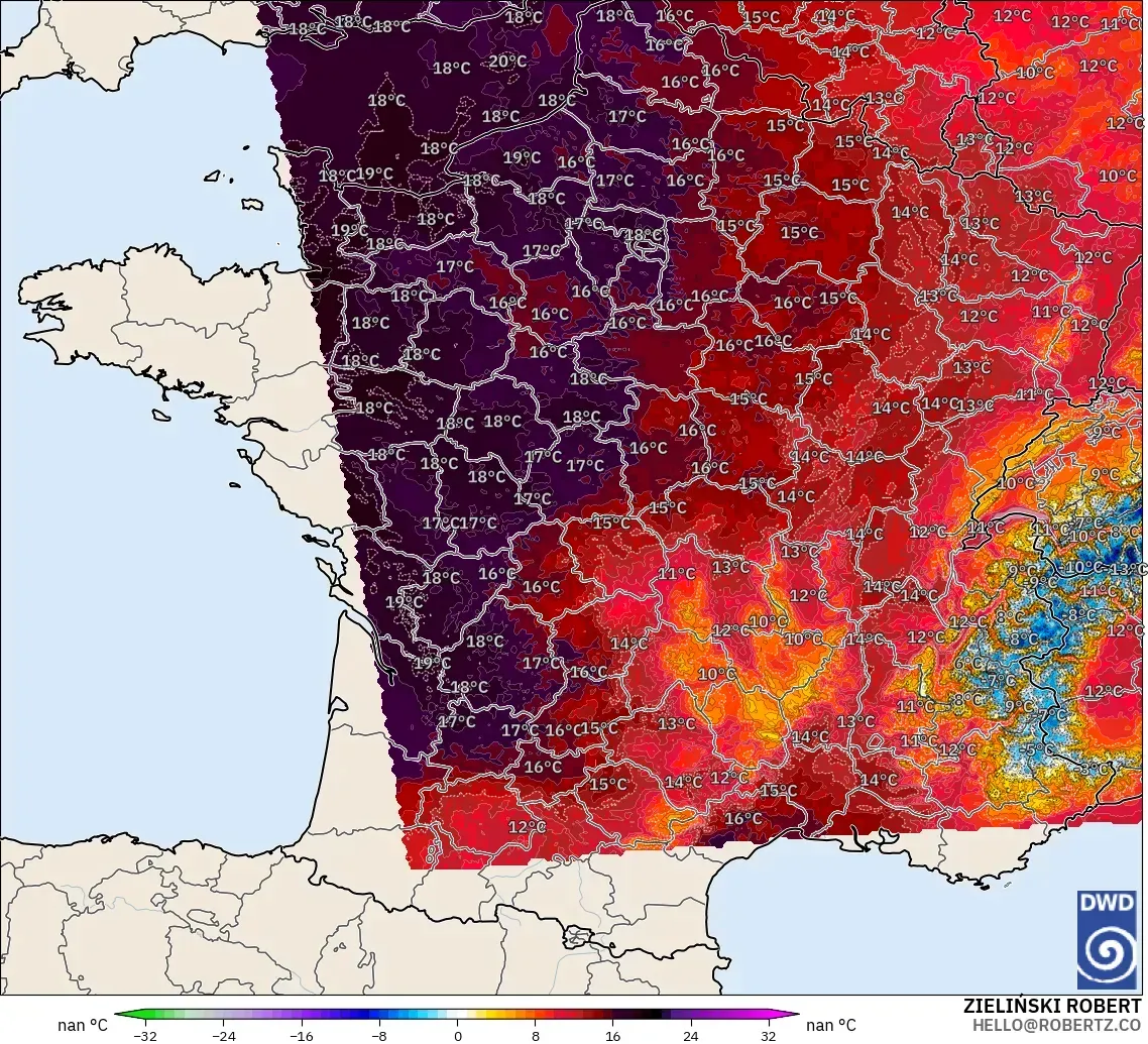 ICON Alemania 2 km modelo - Francia, Anomalía de temperatura a 850 hPa