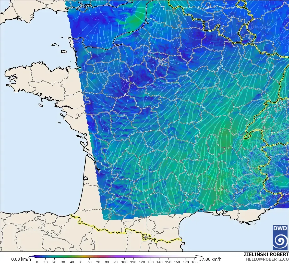 ICON Alemania 2 km modelo - Francia, Viento a 10 m