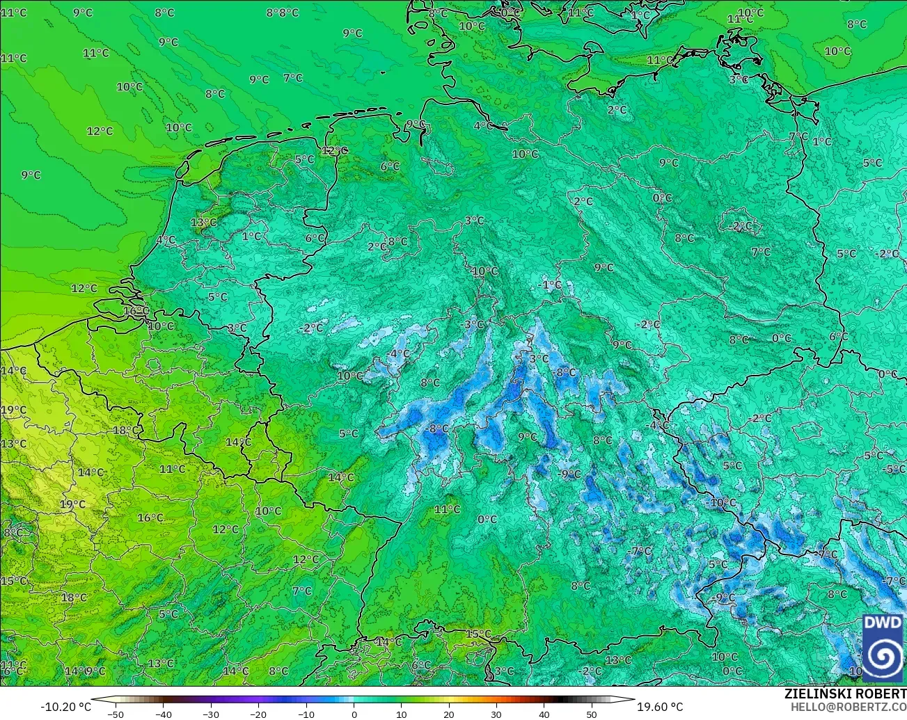 ICON Alemania 2 km modelo - Alemania, Punto de rocío a 2 m