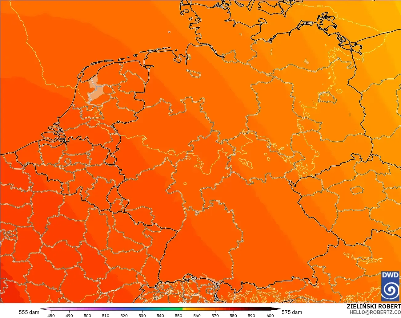 ICON Alemania 2 km modelo - Alemania, Altura geopotencial a 500 hPa