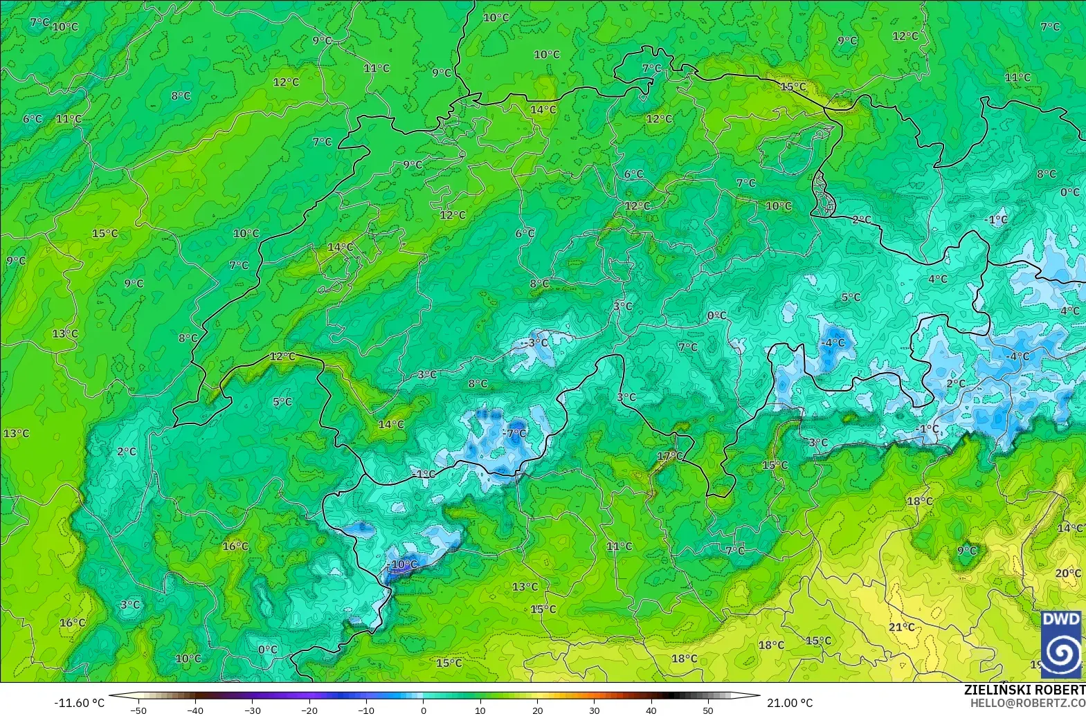 ICON Alemania 2 km modelo - Suiza, Punto de rocío a 2 m
