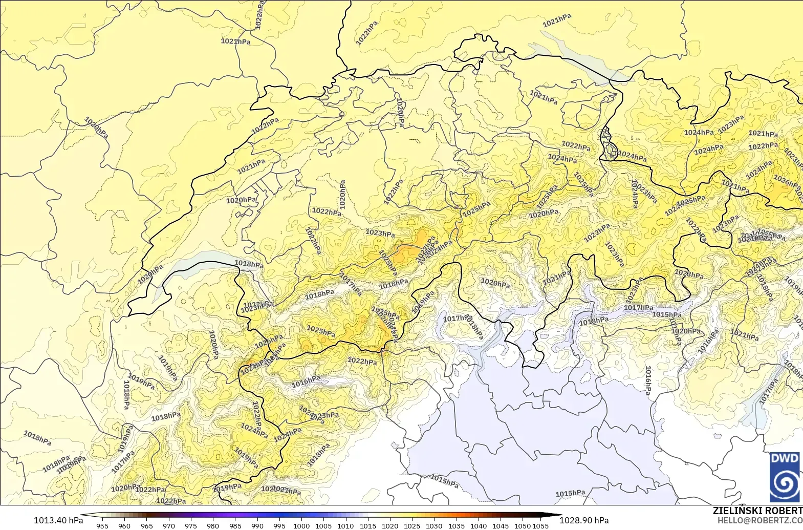 ICON Alemania 2 km modelo - Suiza, Presión