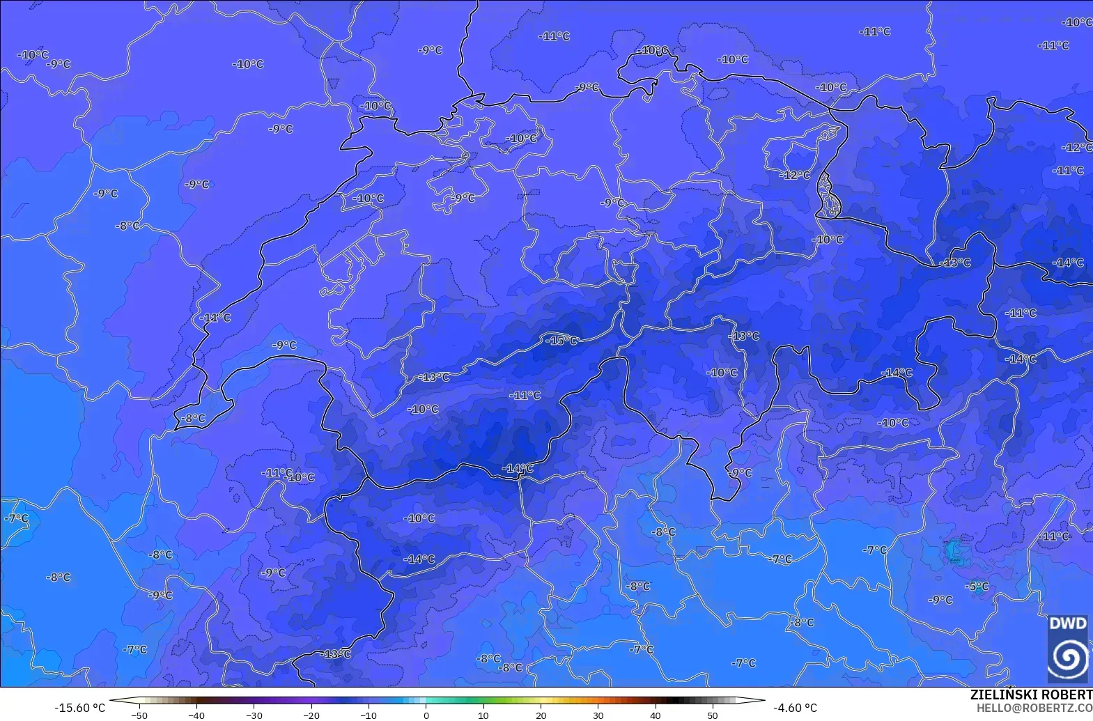 ICON Alemania 2 km modelo - Suiza, Temperatura a 500 hPa