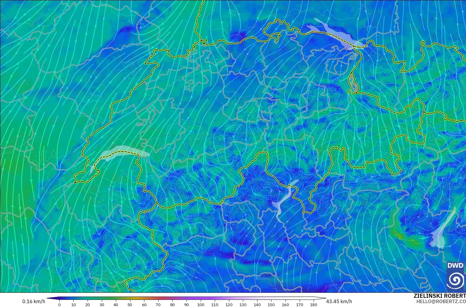 ICON Alemania 2 km modelo - Suiza, Viento a 10 m
