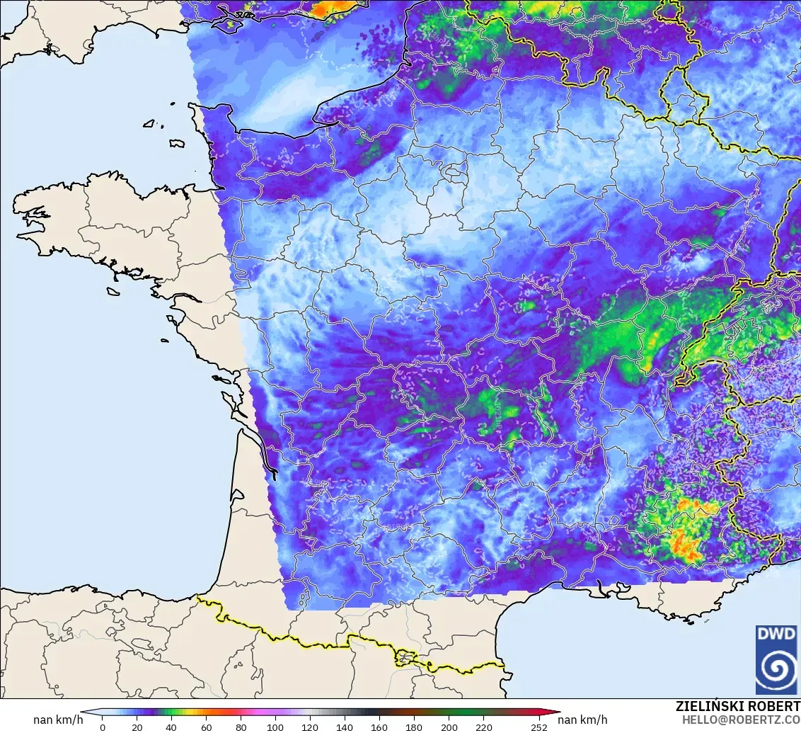 ICON Alemania 2 km modelo - Francia, Ráfagas de Viento Máximas