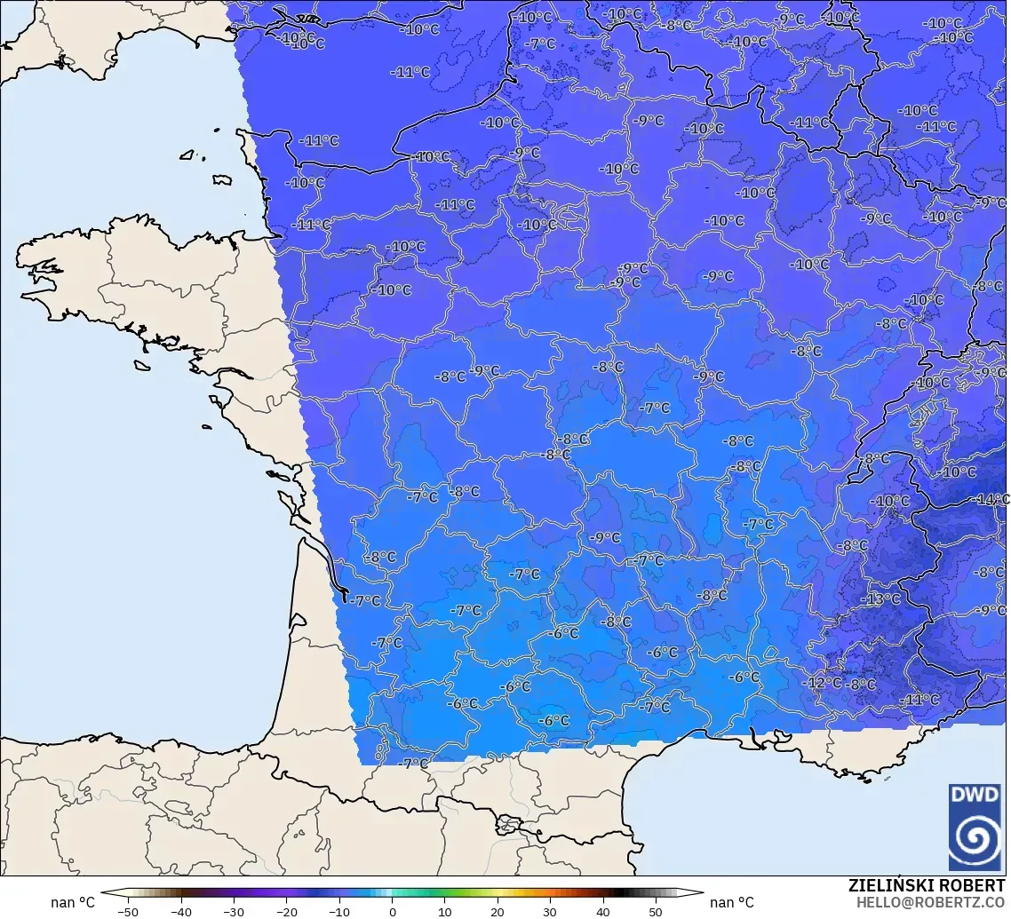 ICON Alemania 2 km modelo - Francia, Temperatura a 500 hPa