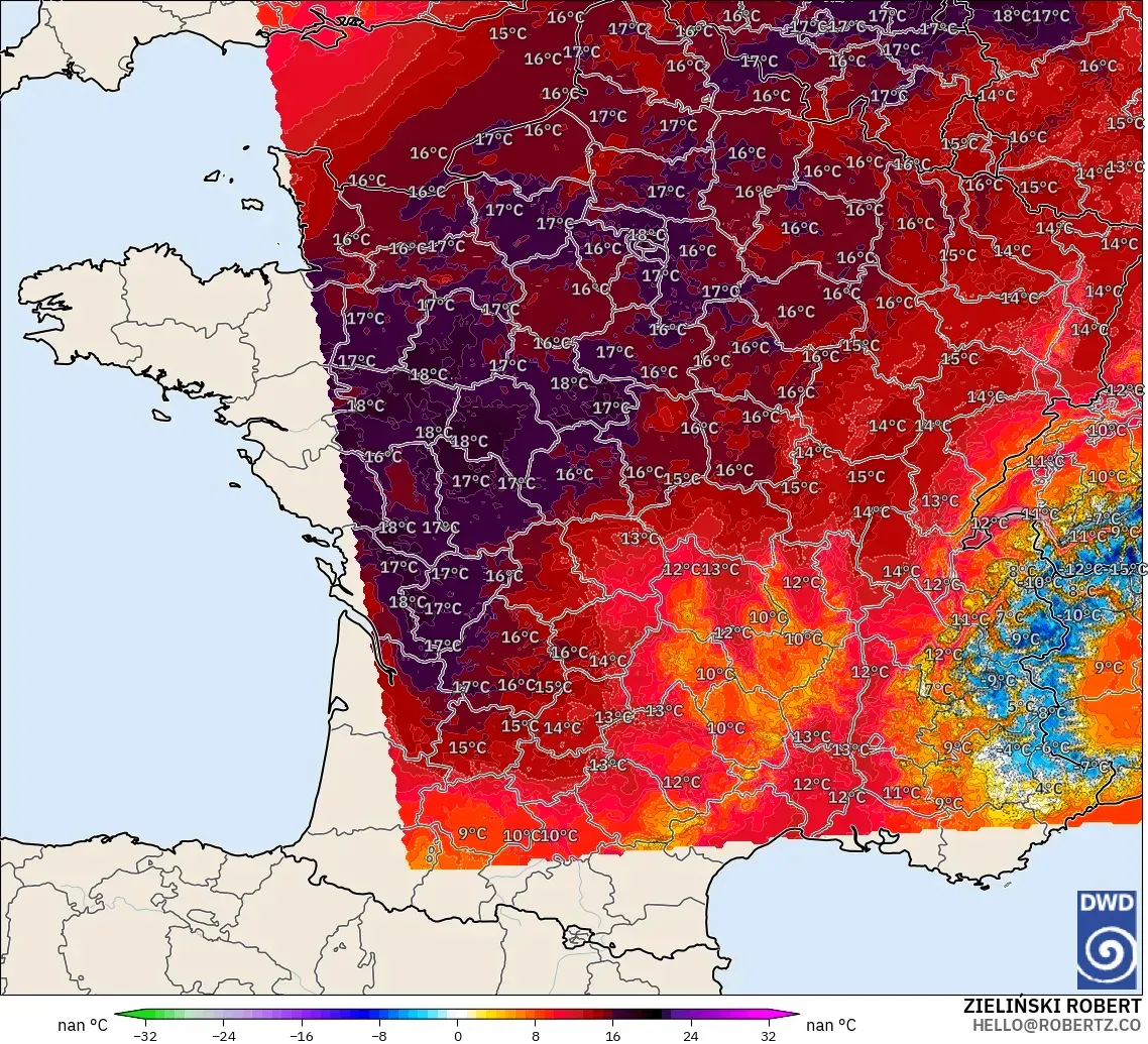 ICON Alemania 2 km modelo - Francia, Anomalía de temperatura a 850 hPa