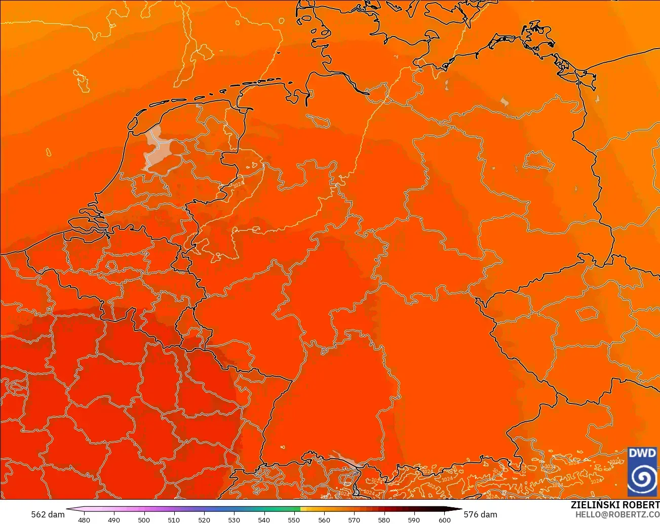 ICON Alemania 2 km modelo - Alemania, Altura geopotencial a 500 hPa