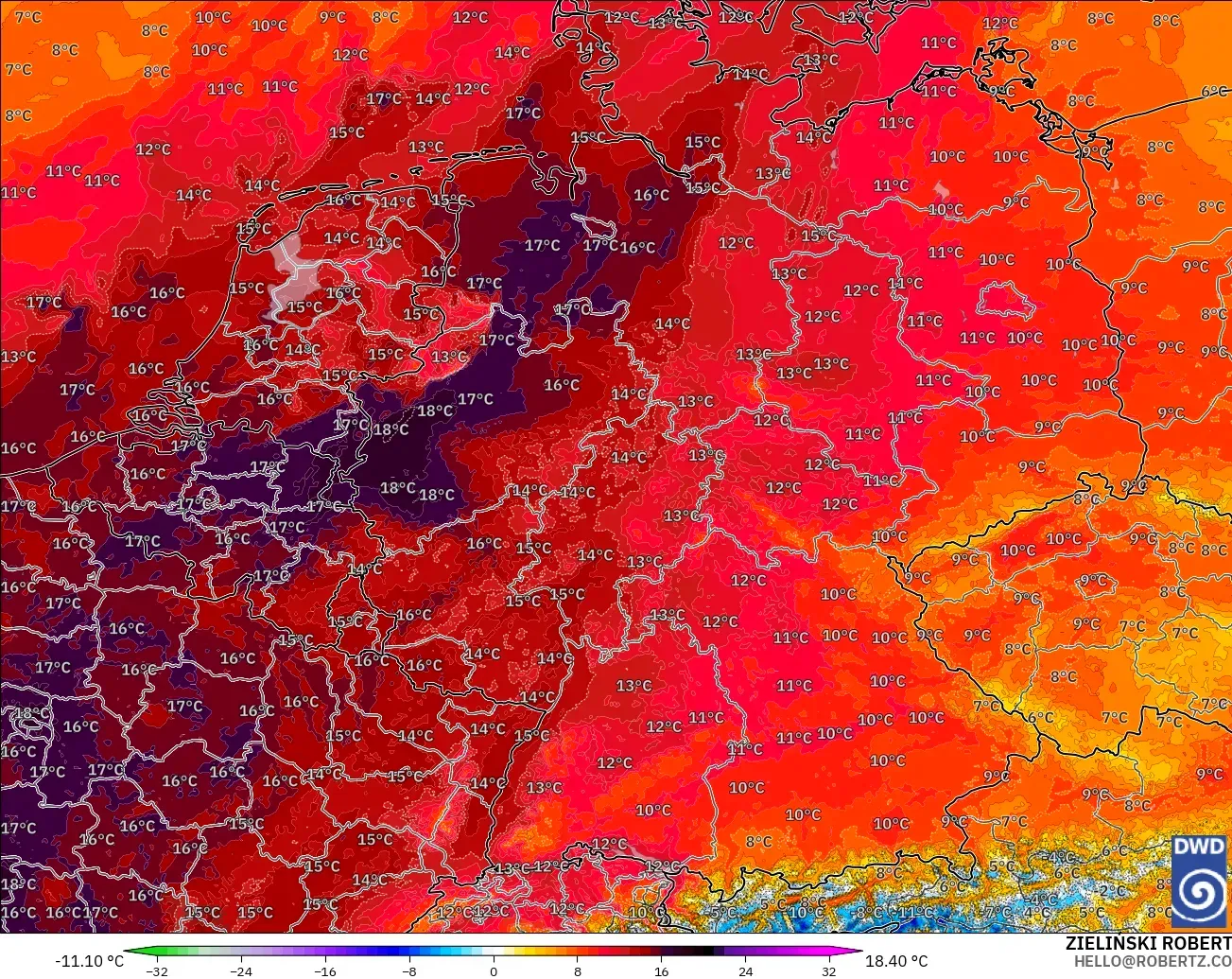 ICON Alemania 2 km modelo - Alemania, Anomalía de temperatura a 850 hPa